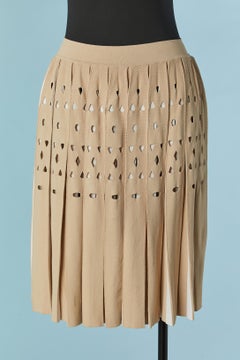 Beige and white pleated skirt in rayon jersey with cut-work Jacquard ALAIA