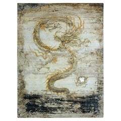 Beige Vintage Chinese Inspired Dragon Design Pure Wool Hand Knotted Rug 9'x12'1"