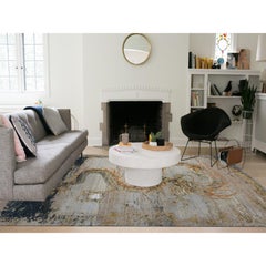 Antiker chinesisch inspirierter handgeknüpfter Wollteppich in Beige mit Drachenmuster 9'x12'2"