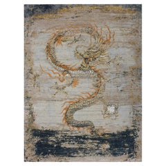 Beige Retro Chinese Inspired Dragon Design Wool Hand Knotted Rug 9'x12'2"