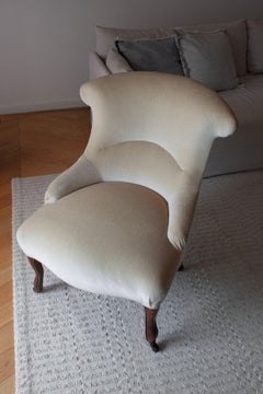 Beige Antique French Victorian Mohair Armchair