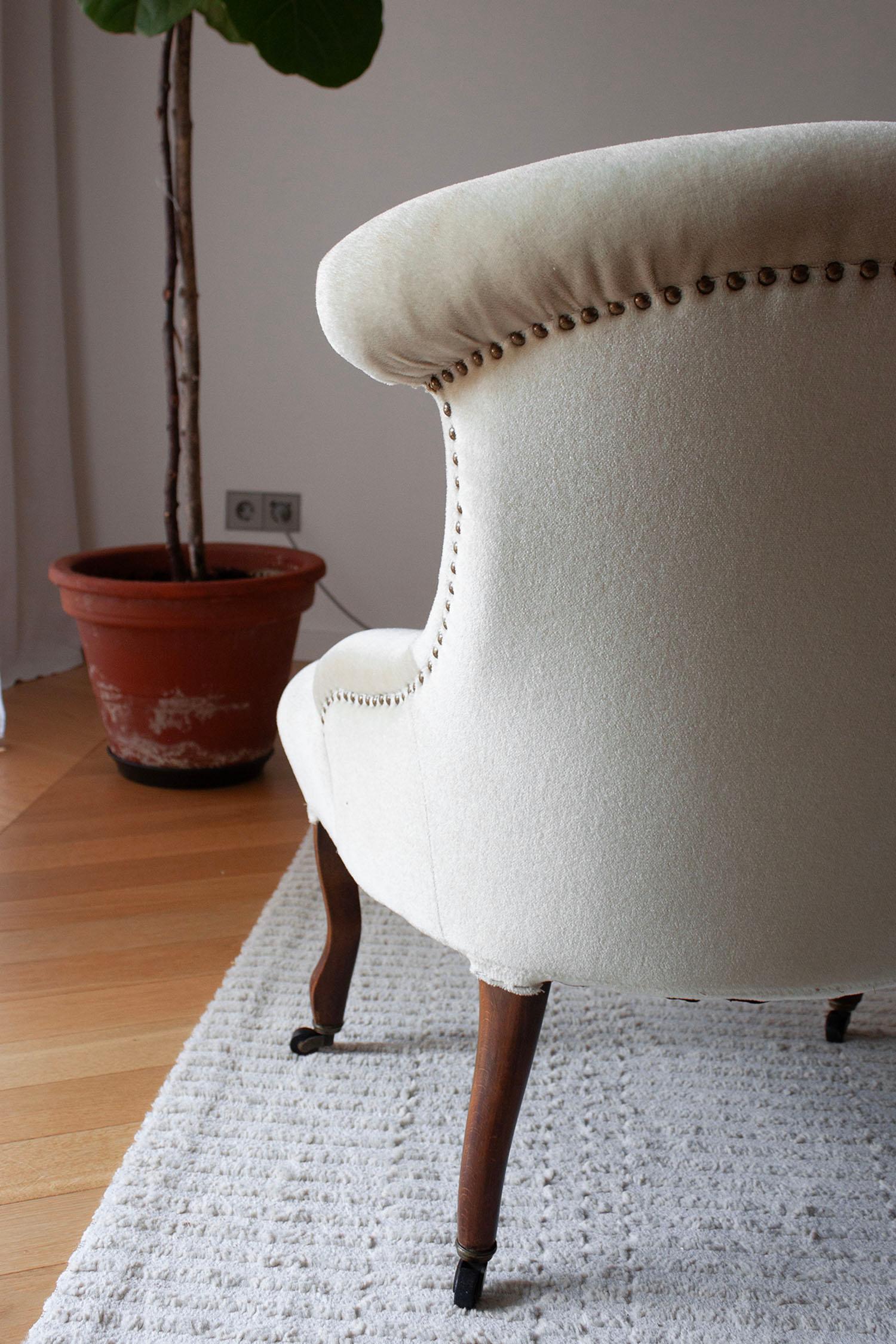Fauteuil en mohair beige Antique French Victorian en vente 1
