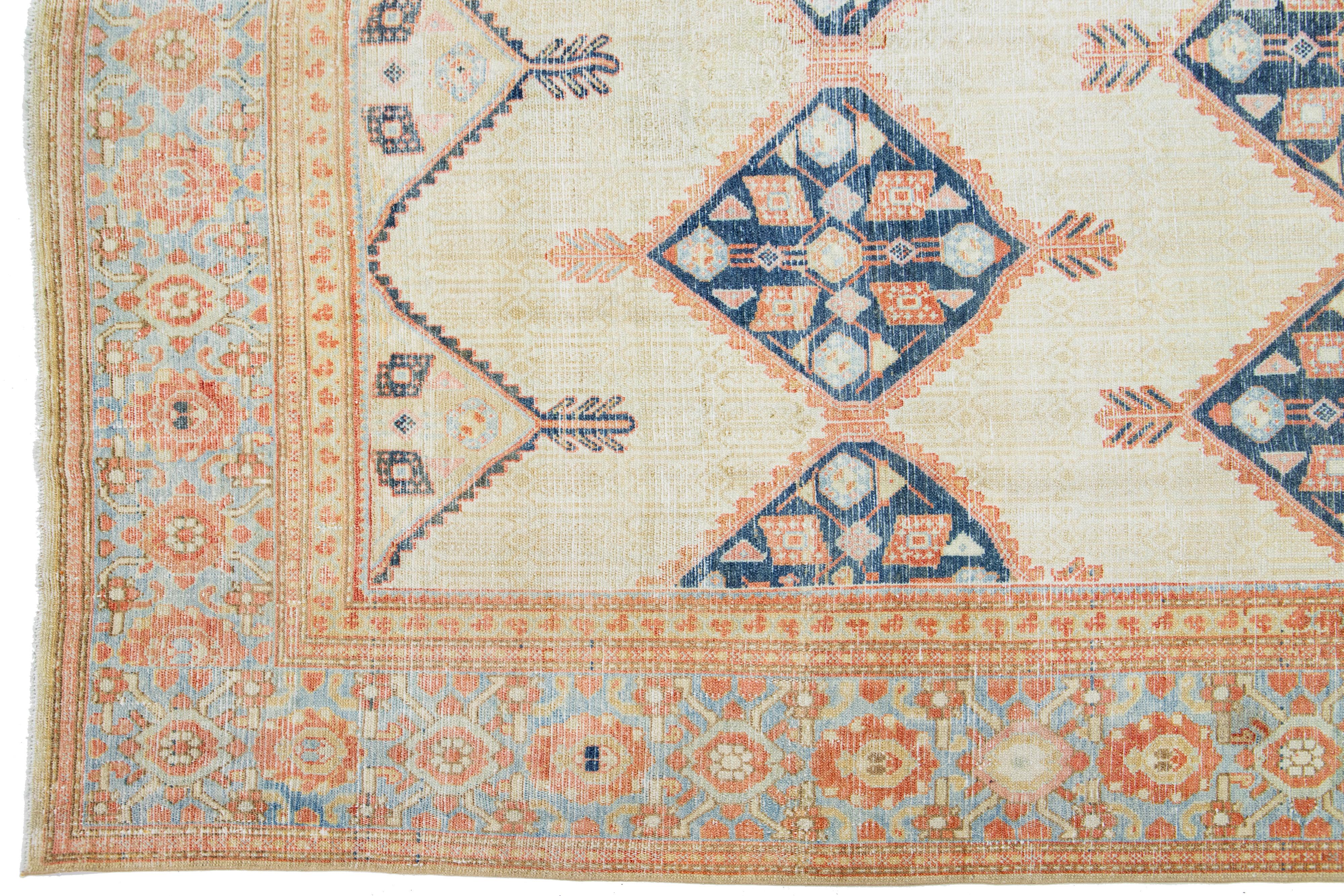 Beige Antique Hamadan Persian Wool Rug with Tribal Design In Good Condition For Sale In Norwalk, CT