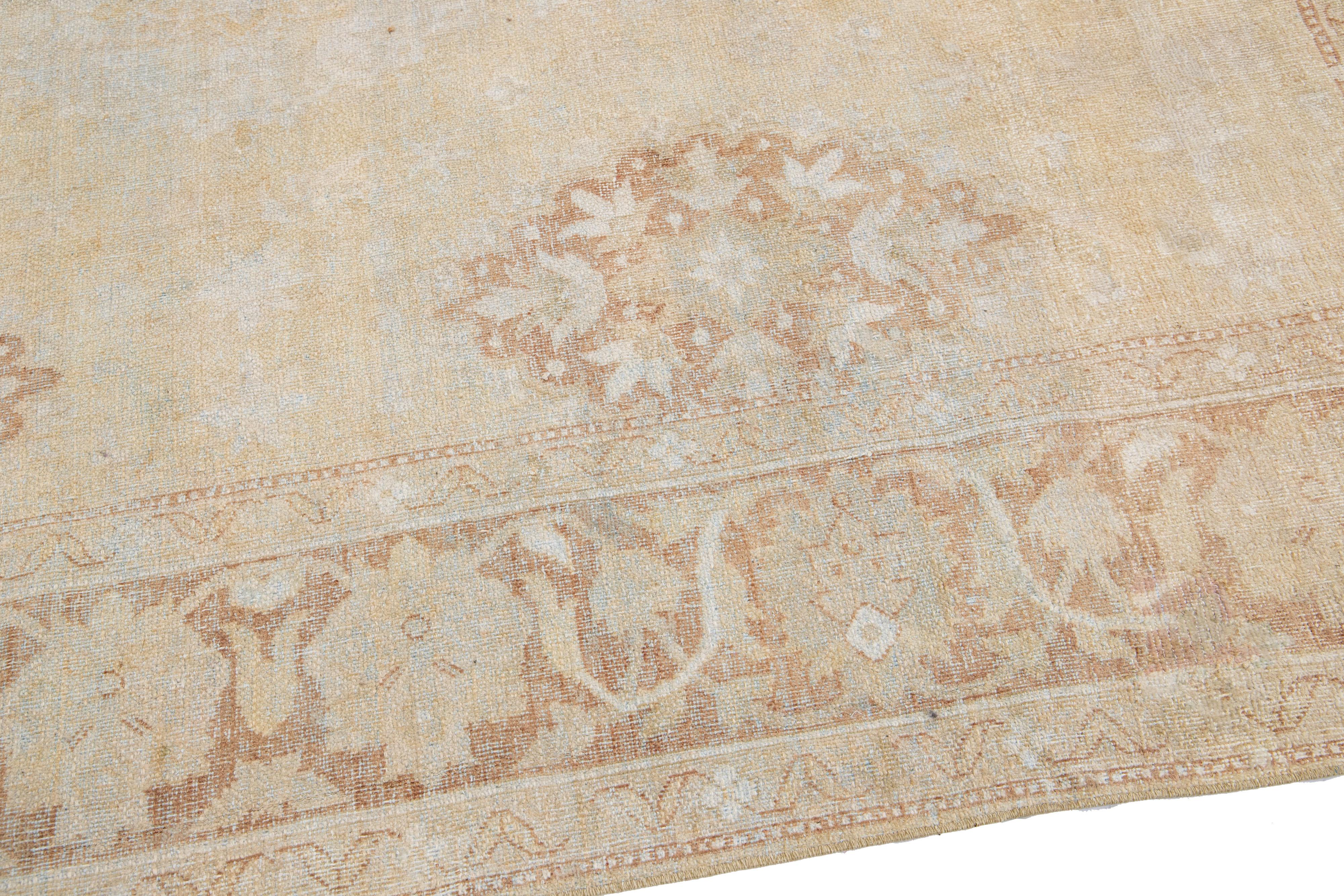 Beige Antique Indian Agra Handmade Square Wool Rug with Allover Motif In Good Condition For Sale In Norwalk, CT