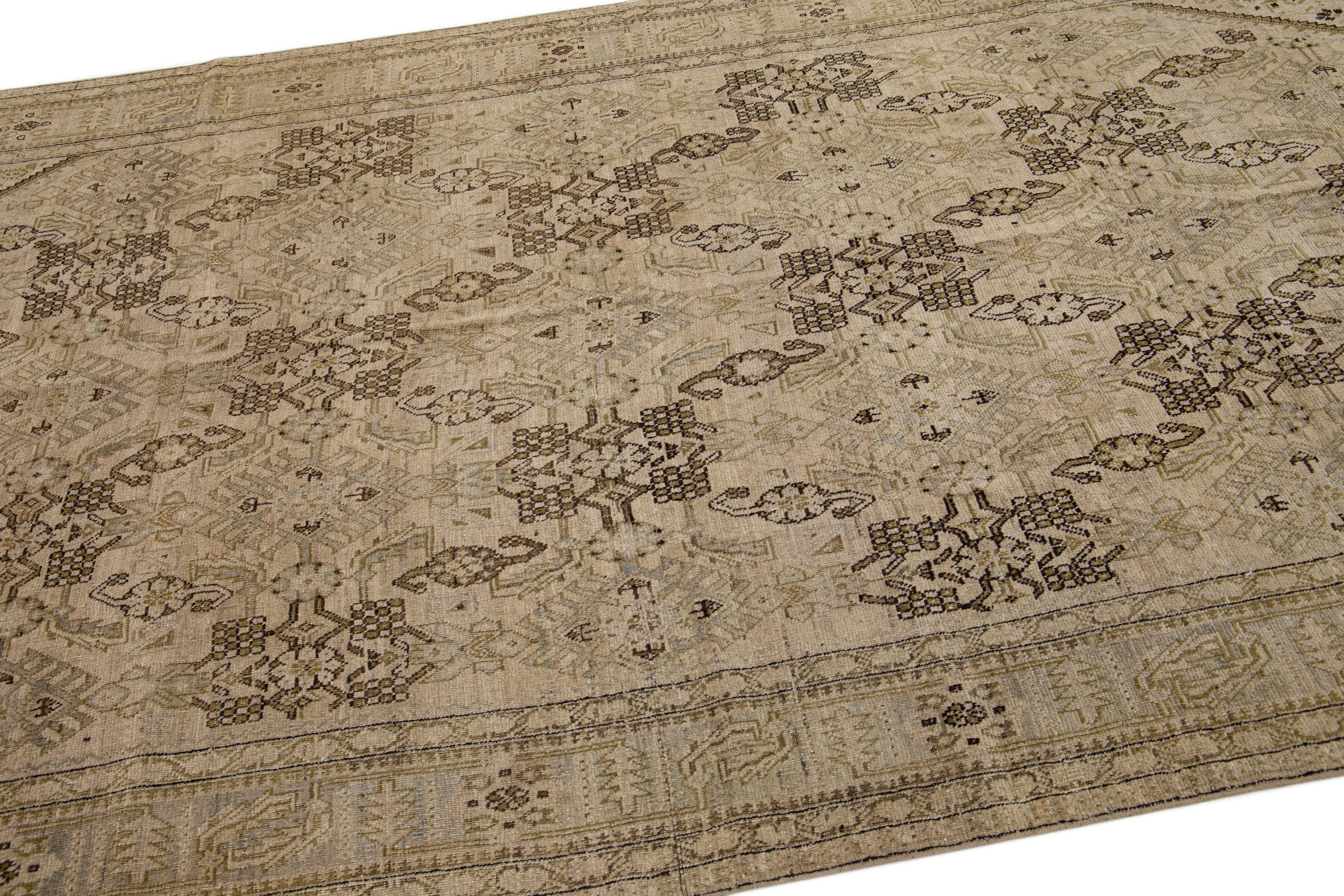 Islamic Beige Antique Karabaugh Gallery Wool Rug with Floral Design For Sale