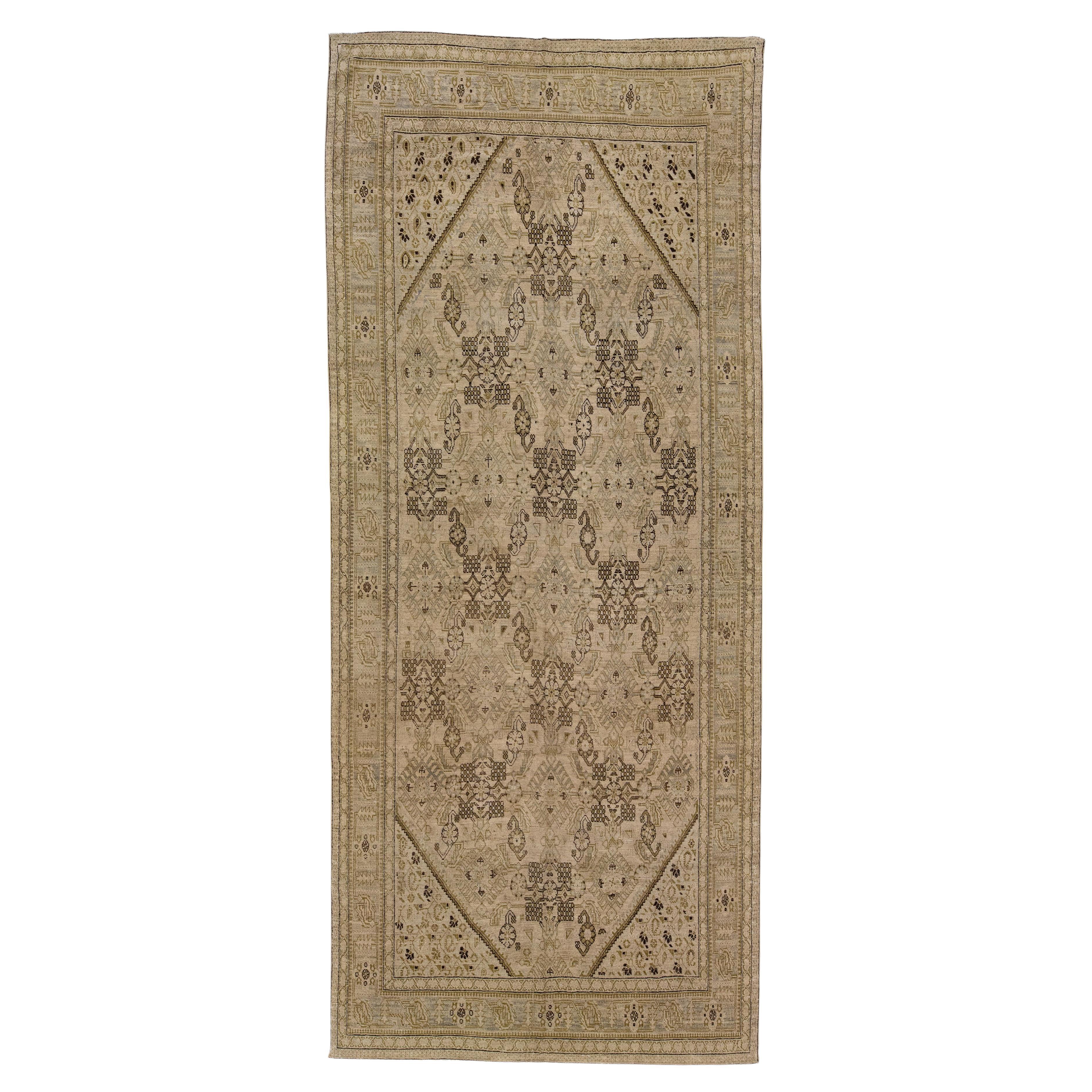 Beige Antique Karabaugh Gallery Wool Rug with Floral Design For Sale