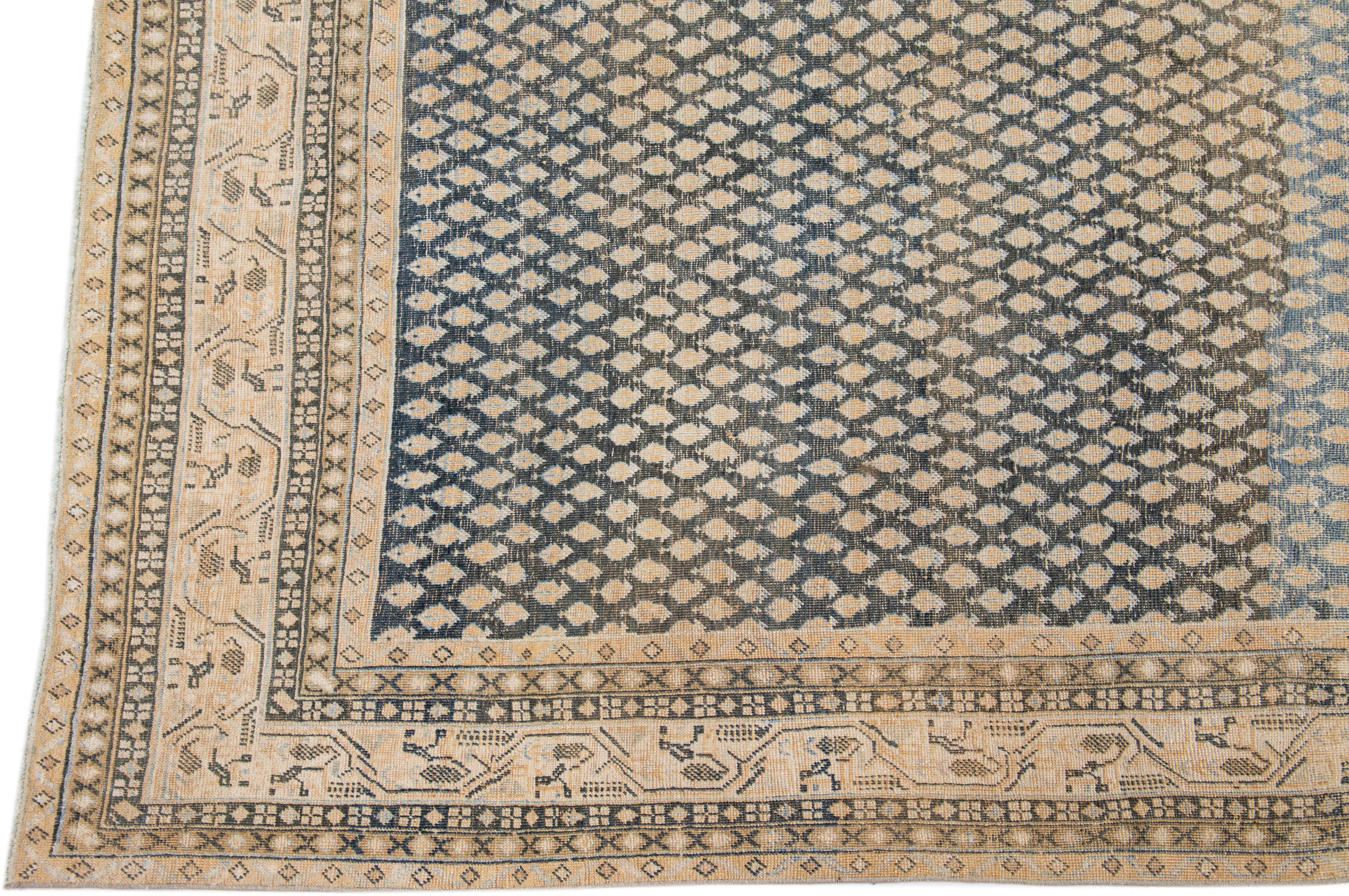 Hand-Knotted Beige Antique Malayer Handmade Designed Persian Wool Rug For Sale