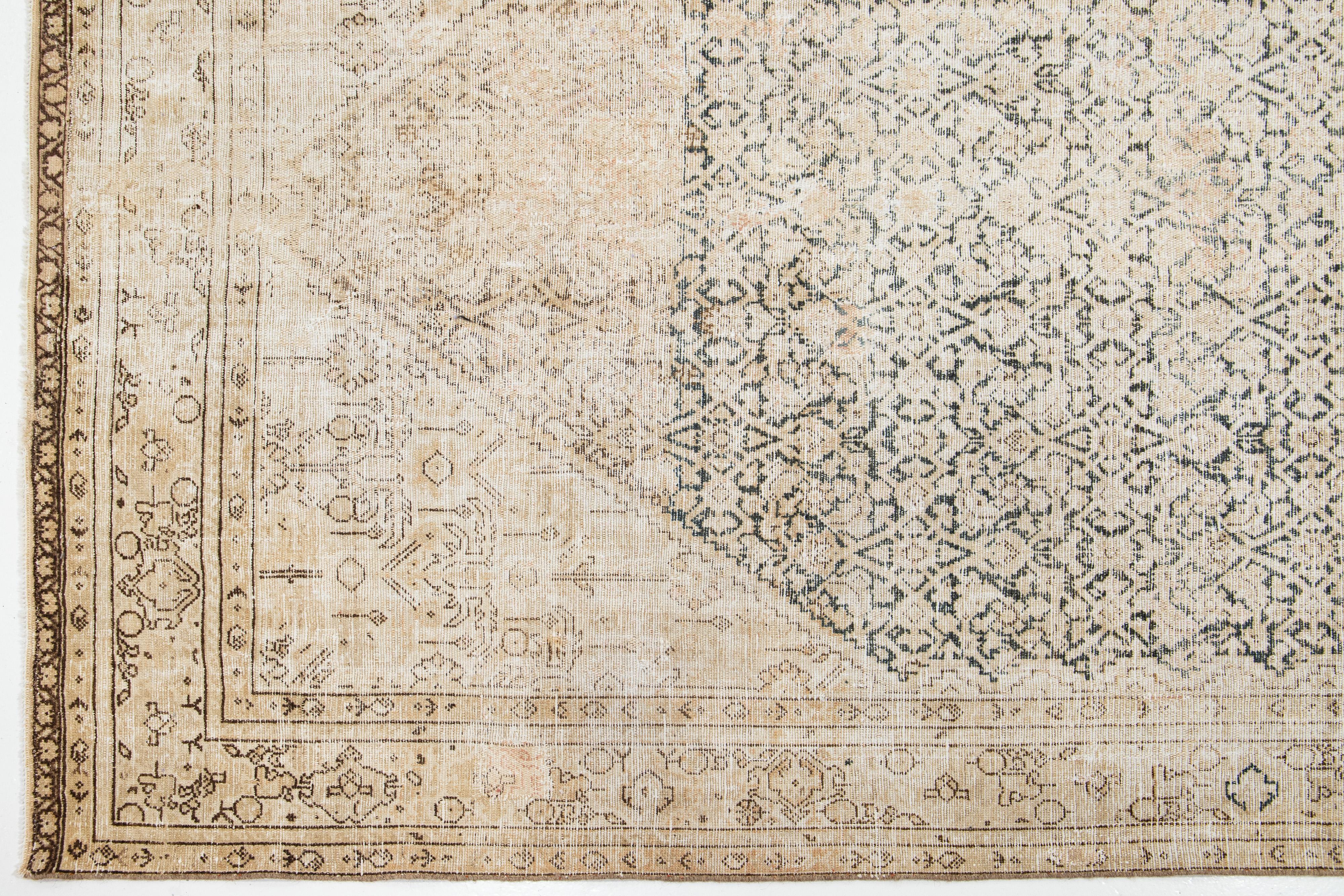  Beige Antique Malayer Persian Wool Rug With Center Design For Sale 2