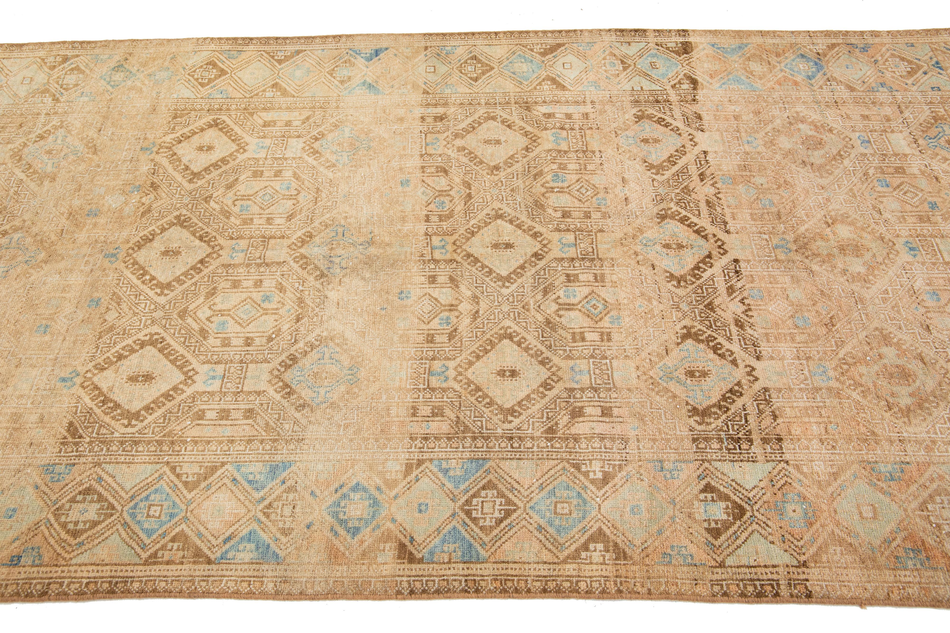 Hand-Knotted Beige Antique Persian Afshar Wool Rug Handmade with Allover Pattern For Sale