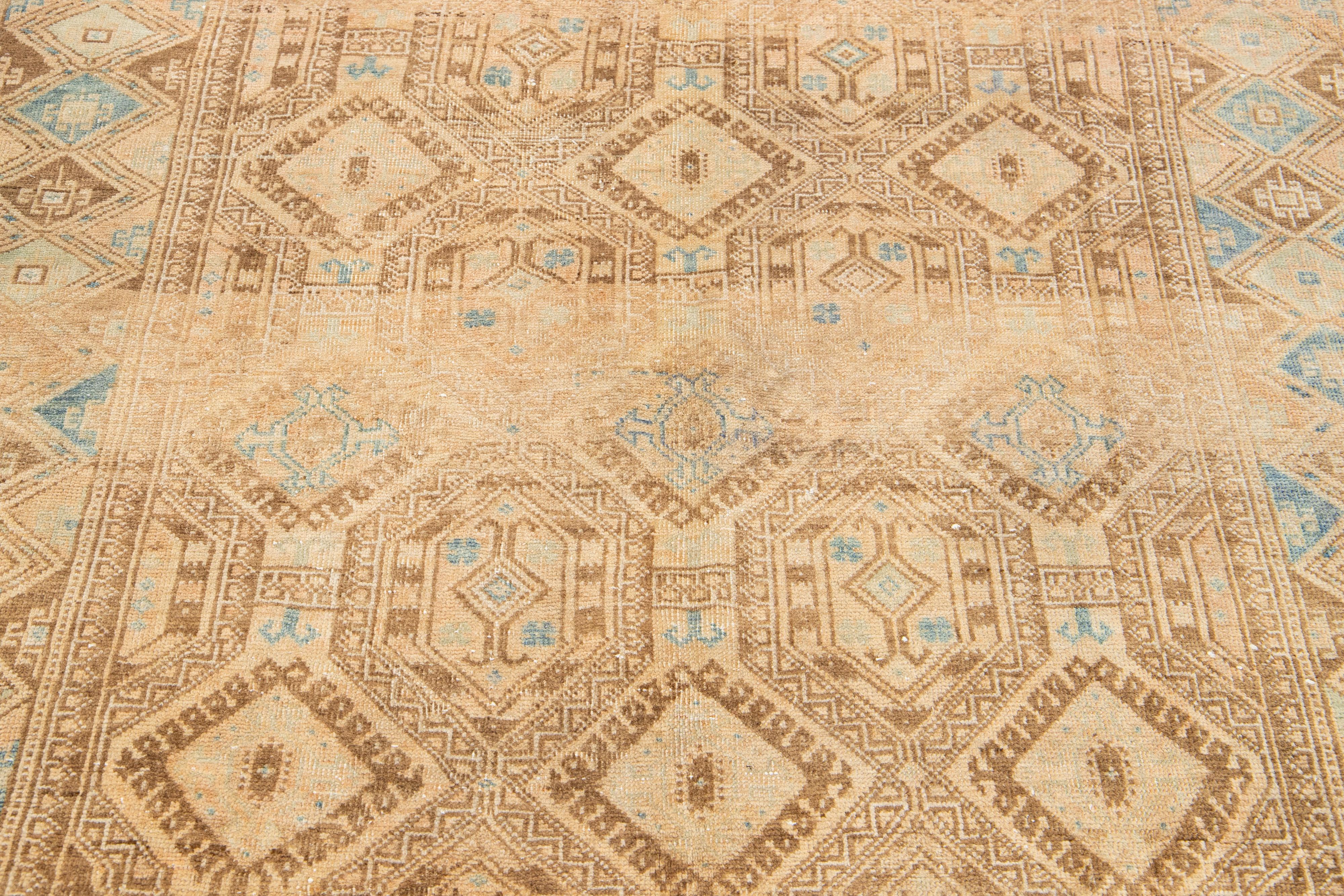 20th Century Beige Antique Persian Afshar Wool Rug Handmade with Allover Pattern For Sale