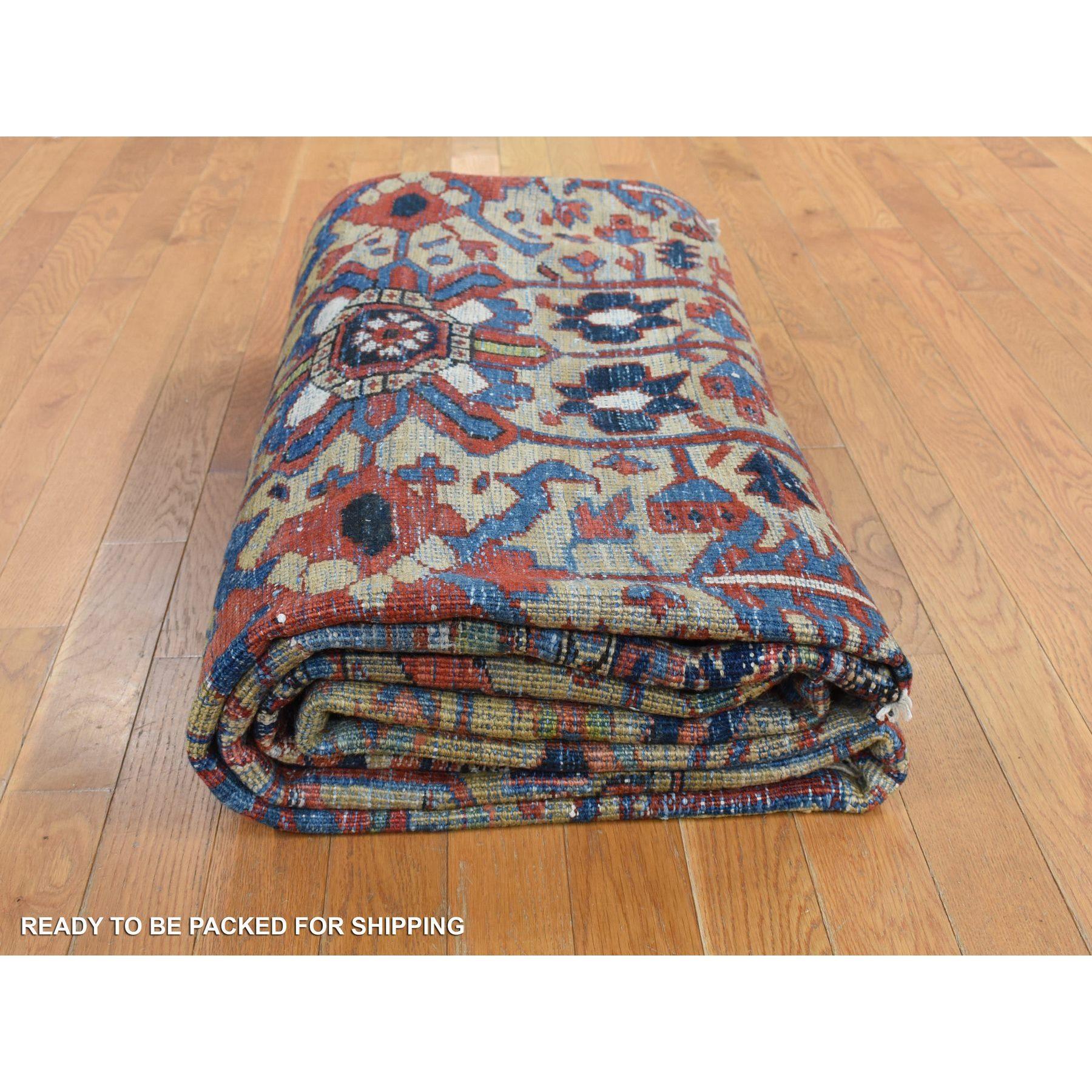 Beige Antiker persischer Heriz All Over Design reiner Wollteppich handgeknüpft sauberer Teppich im Angebot 2