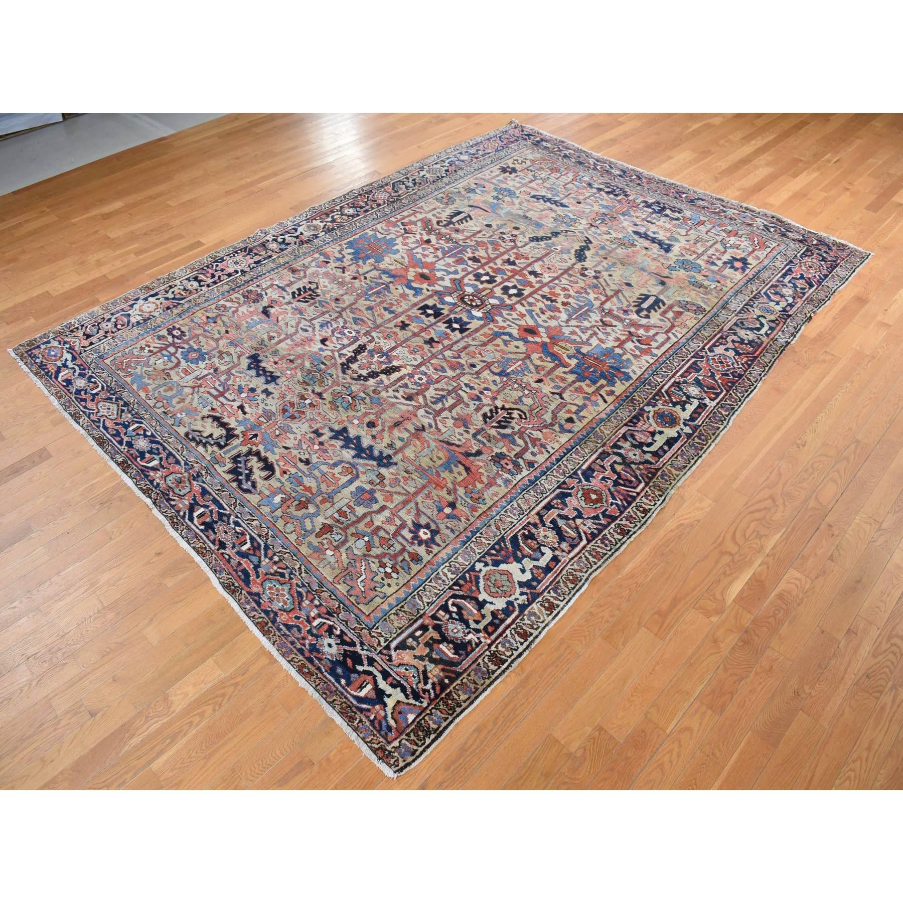 Hand-Knotted Beige Antique Persian Heriz All Over Design Pure Wool Hand Knotted Clean Rug For Sale