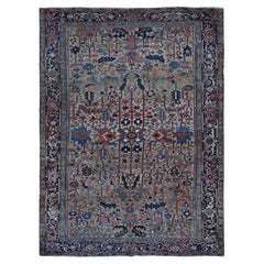 Beige Antique Persian Heriz All Over Design Pure Wool Hand Knotted Clean Rug