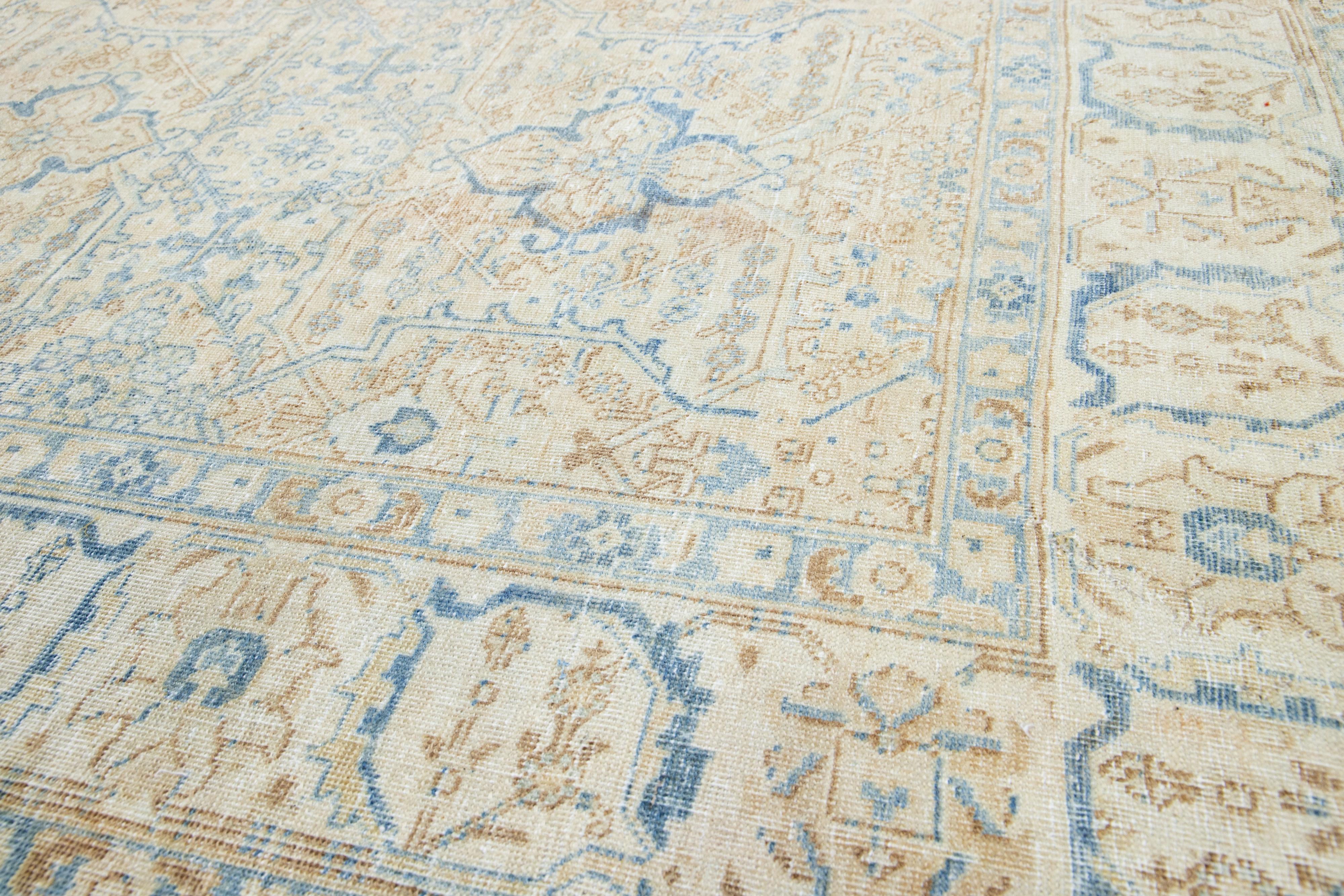Beige Antique Persian Heriz Wool Rug Featuring an Allover Design For Sale 3