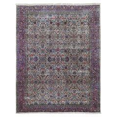 Antiker persischer Kerman-Teppich in Beige mit Abnutzungserscheinungen, in Used-Optik, sauber, Wolle