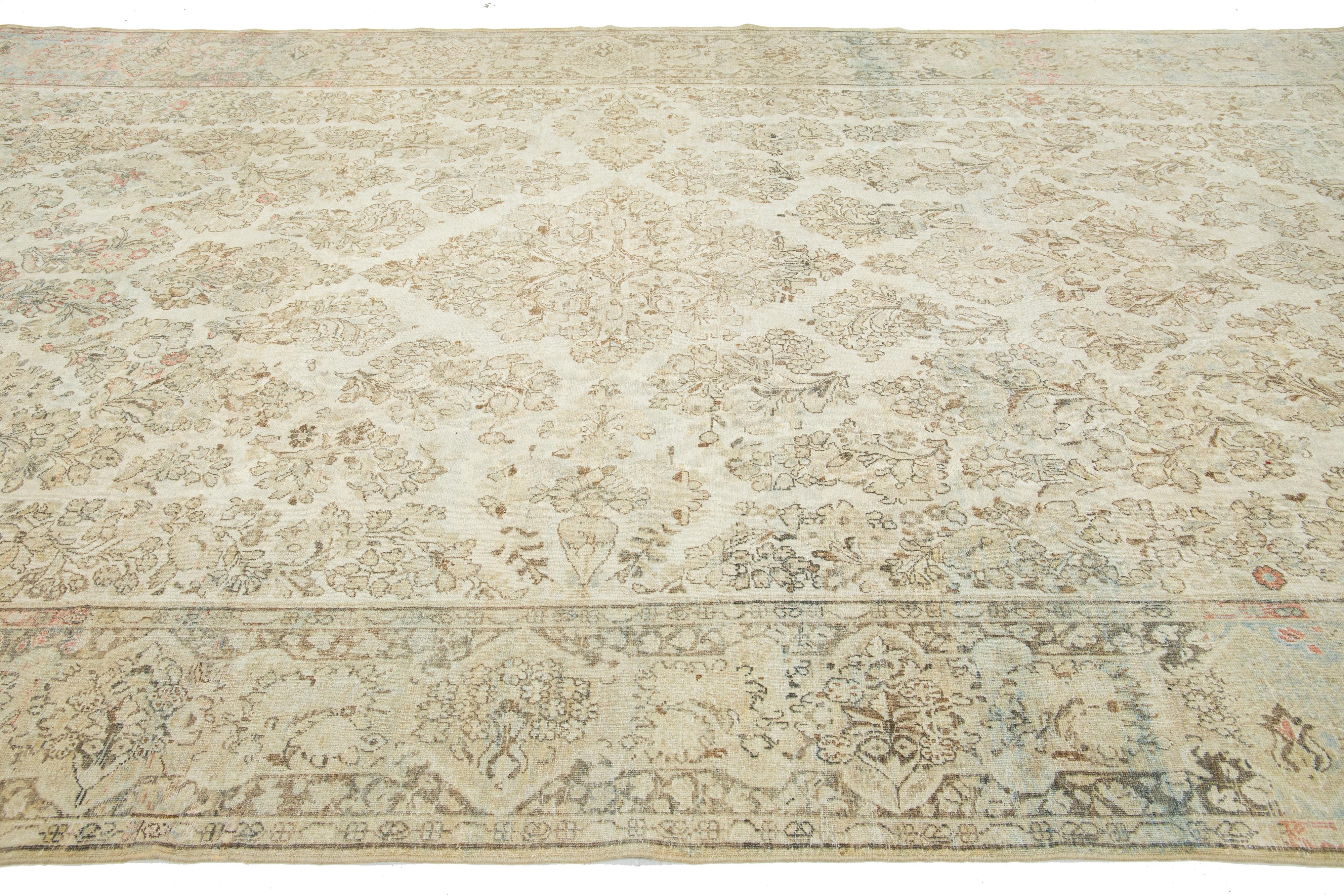 Beigefarbener antiker persischer Mahal-Wollteppich mit Allover-Design aus den 1900er Jahren im Angebot 2