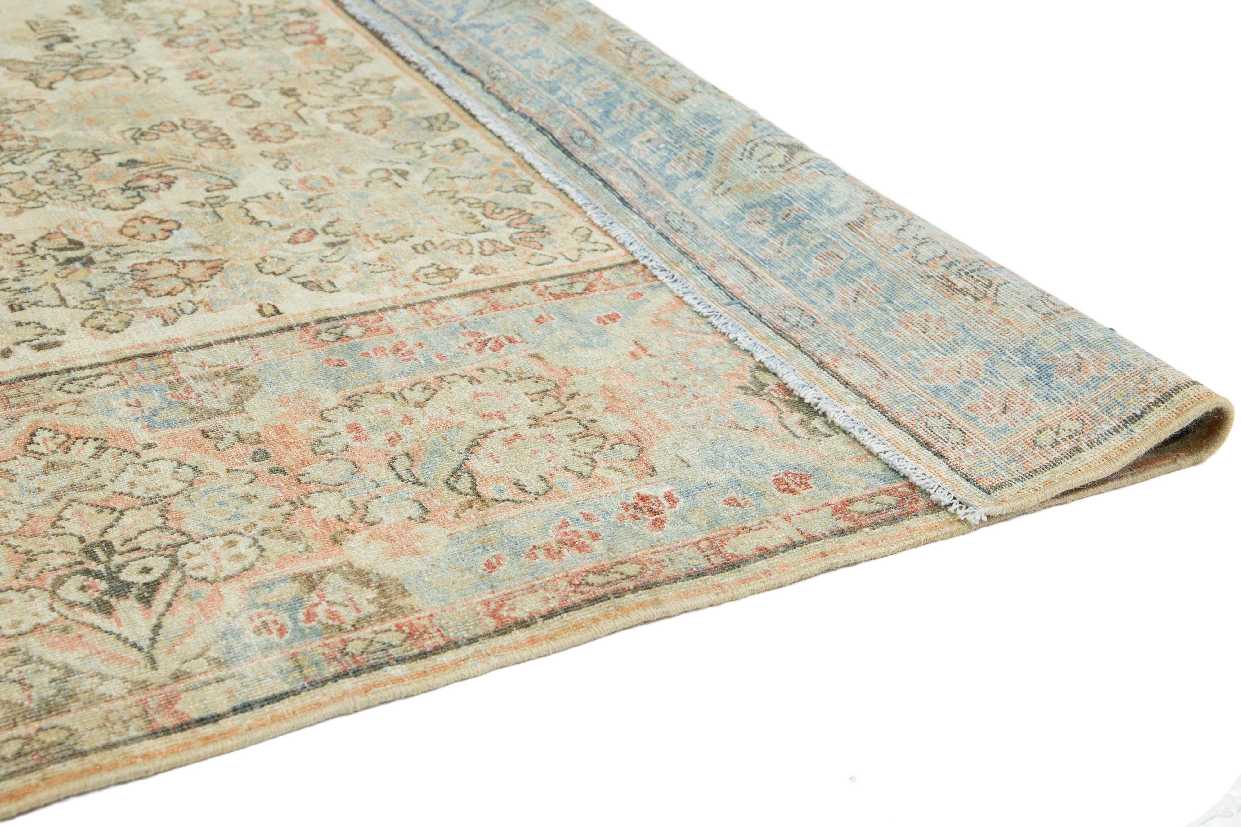 Beigefarbener antiker persischer Mahal-Wollteppich mit Allover-Design aus den 1900er Jahren (Persisch) im Angebot