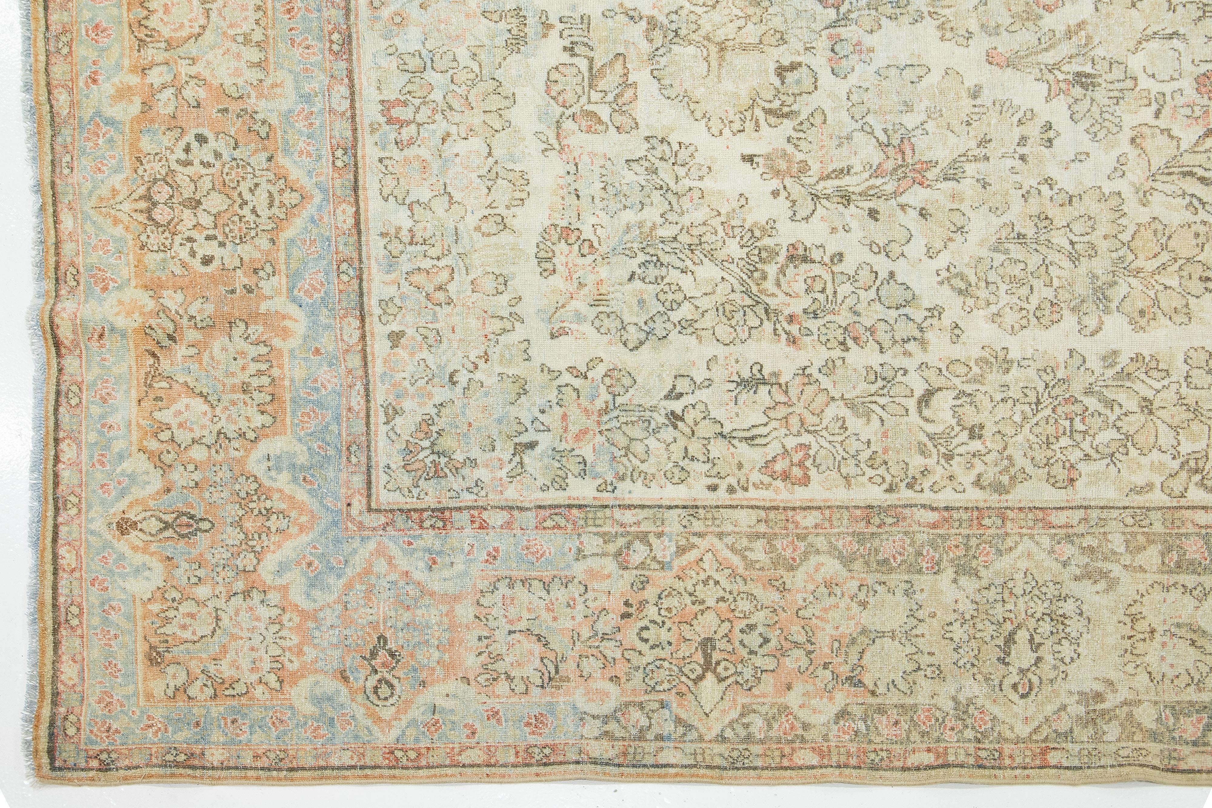 Beigefarbener antiker persischer Mahal-Wollteppich mit Allover-Design aus den 1900er Jahren (Handgeknüpft) im Angebot