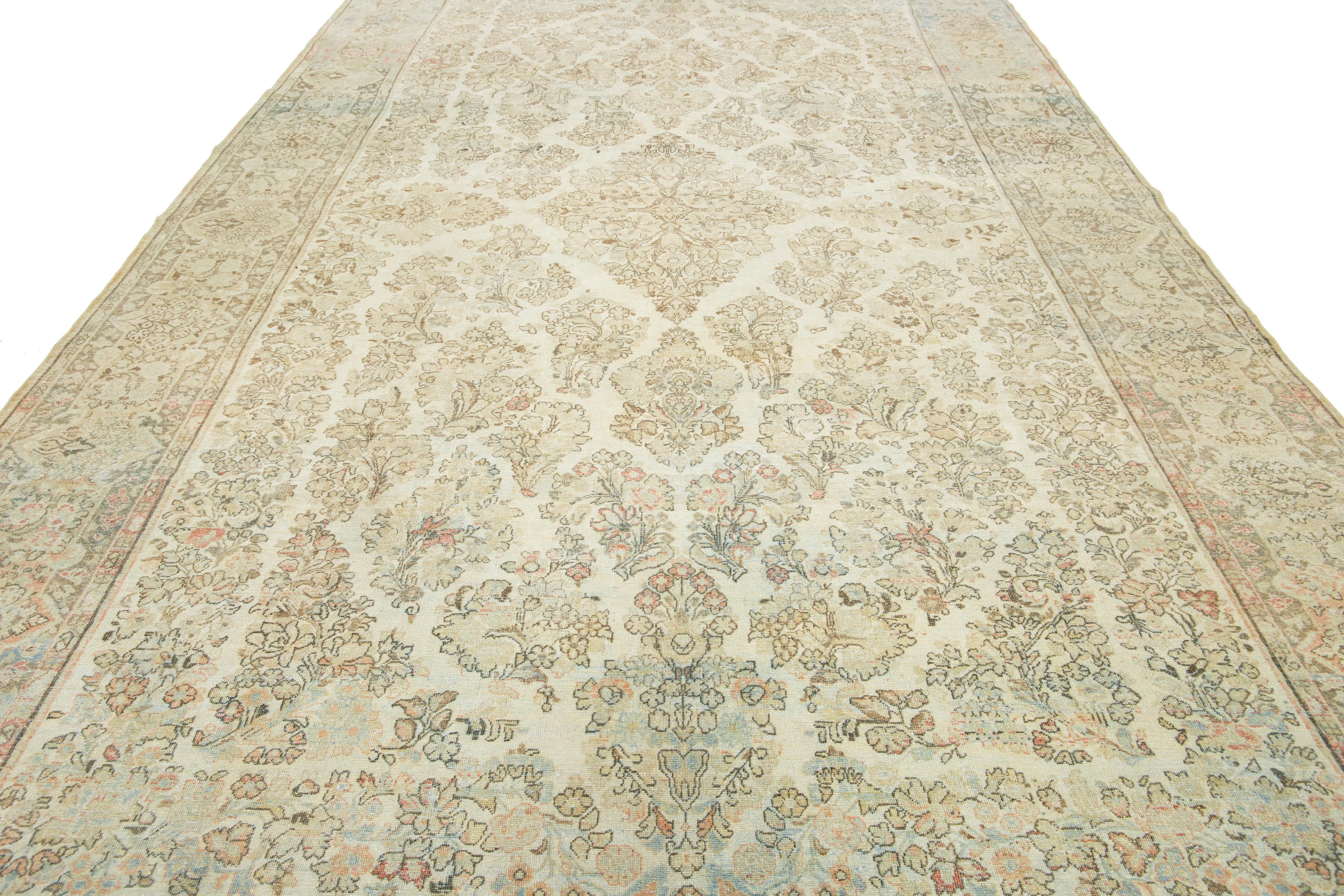 Beigefarbener antiker persischer Mahal-Wollteppich mit Allover-Design aus den 1900er Jahren (Frühes 20. Jahrhundert) im Angebot
