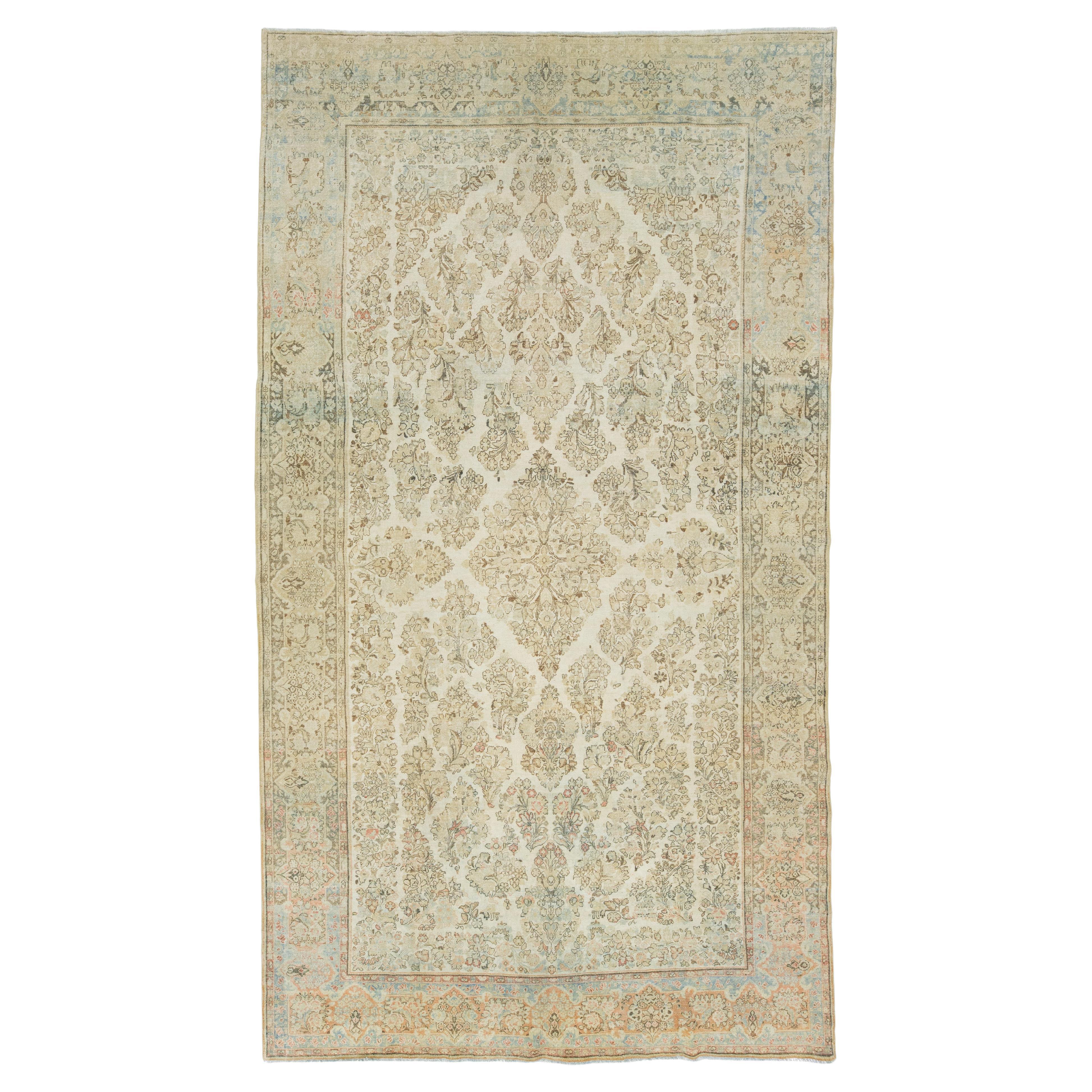 Tapis persan Mahal ancien beige avec motifs sur toute la surface des années 1900