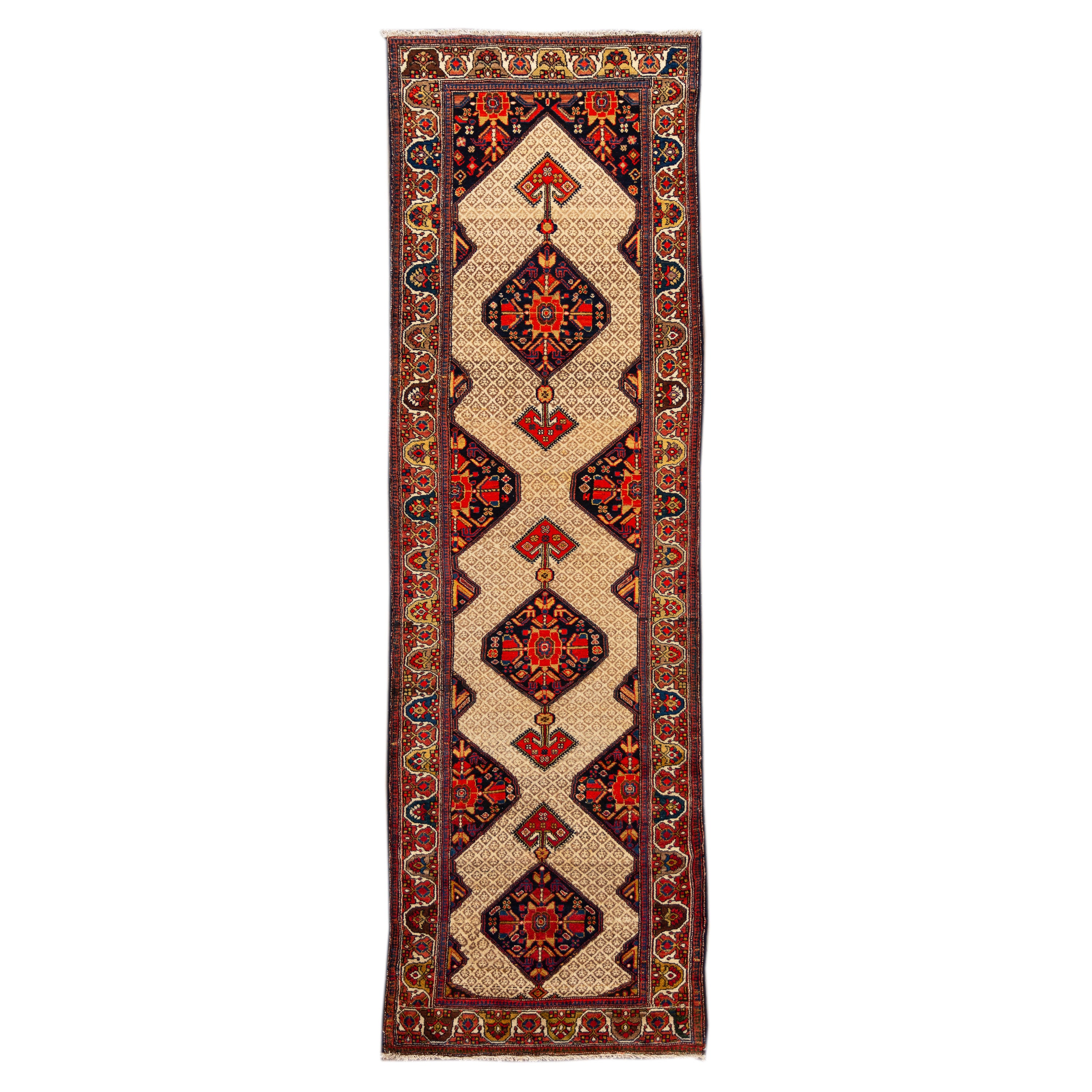 Antiker persischer Malayer-Wollteppich in Beige mit Stammesmuster, handgefertigt