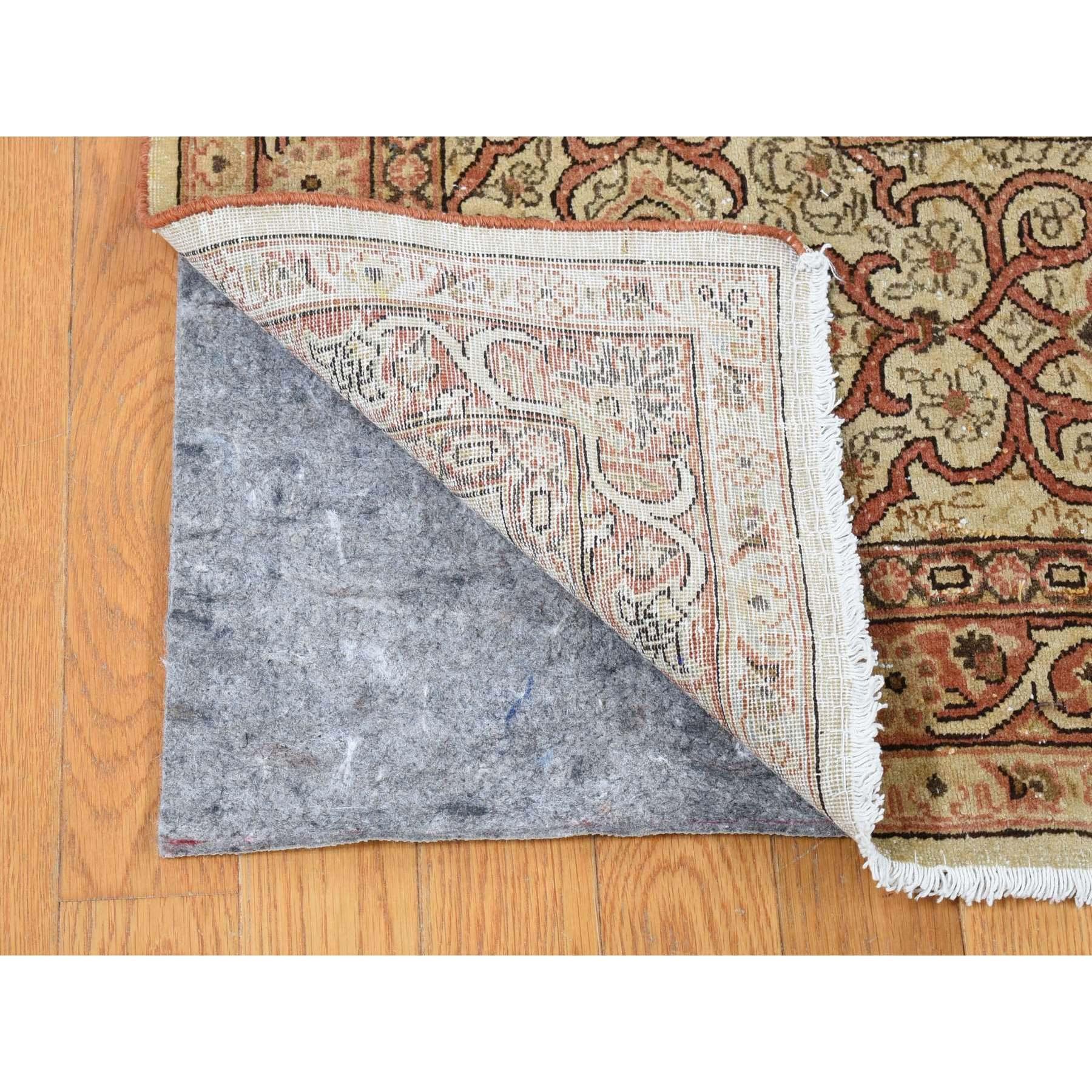 Hand-Knotted Beige Antique Persian Tabriz Scroll and Rosettes Design Hand Knotted Wool Rug For Sale