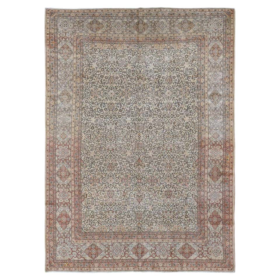 Hand-Knotted Neutral Minimalist Persian Wool Rug in Beige and Sand, 8 ...
