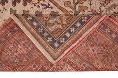Tappeto di lana oversize antico turco Oushak fatto a mano di colore beige con motivo alllover