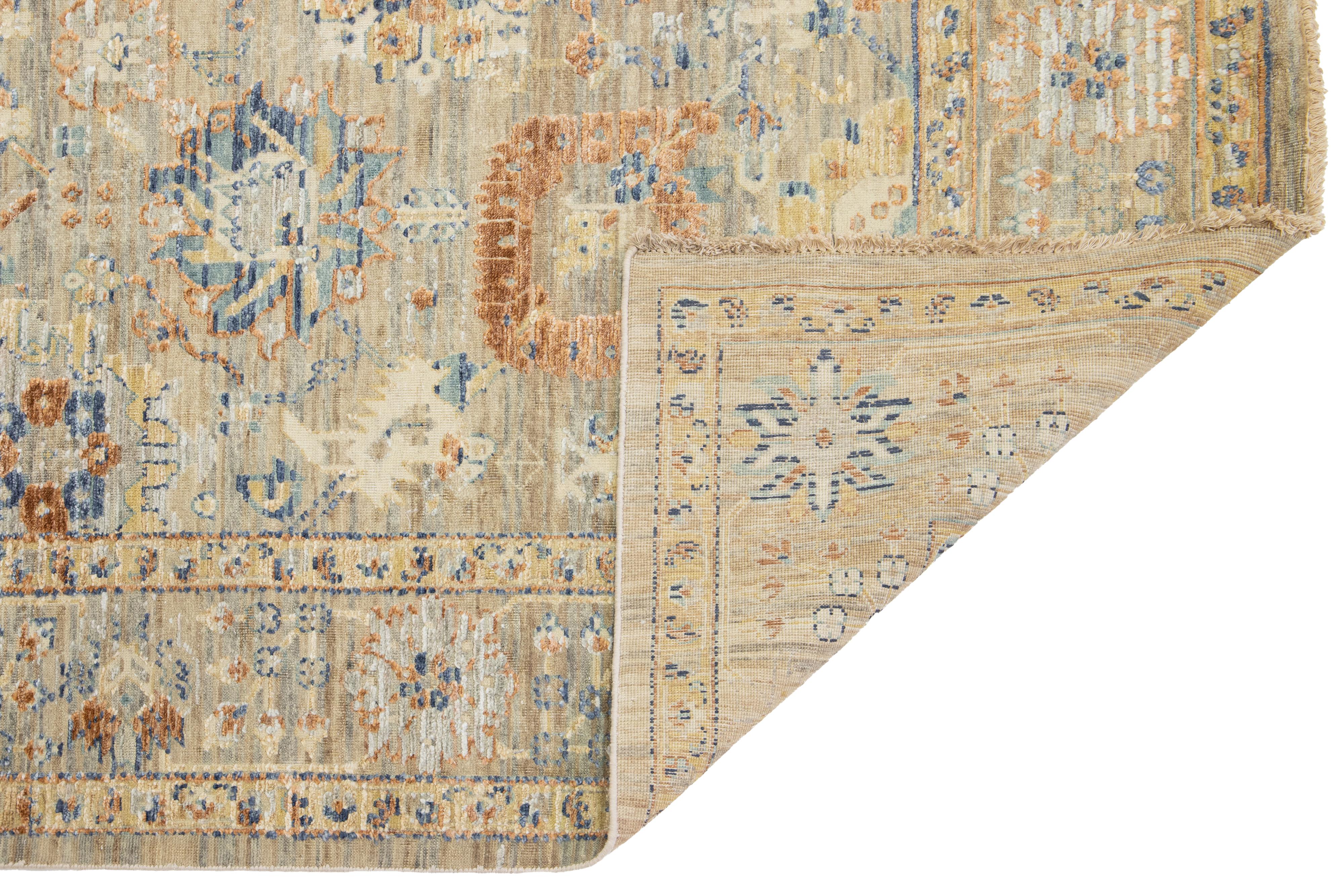 Beige Apadana's Artisan Collection Handmade Floral Indian Wool & Silk Rug In New Condition For Sale In Norwalk, CT