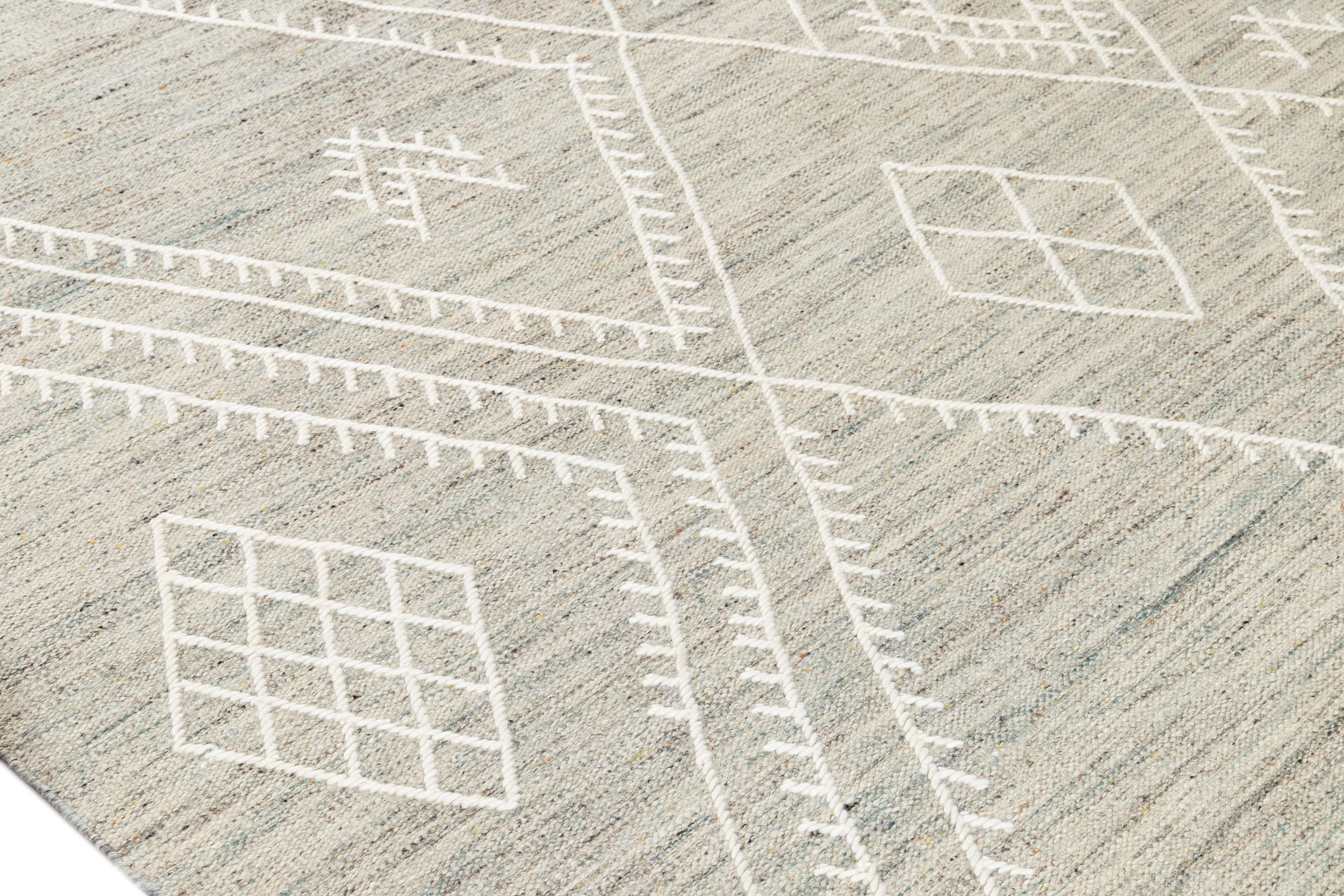 Beige Apadana's Nantucket Collection Flatweave Kilim Coastal Designed Wool Rug For Sale 2