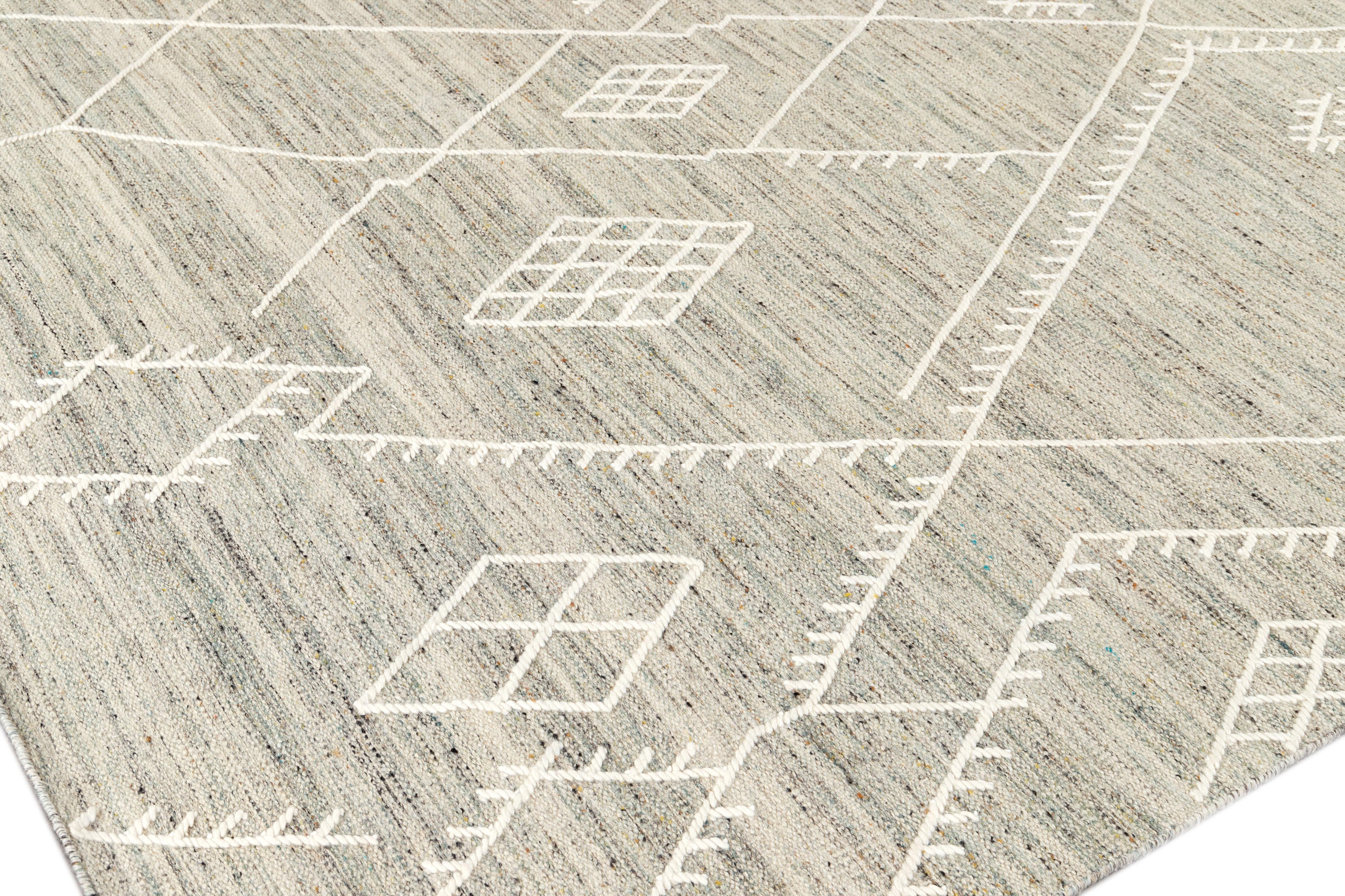 Beige Apadana's Nantucket Collection Flatweave Kilim Coastal Designed Wool Rug For Sale 3