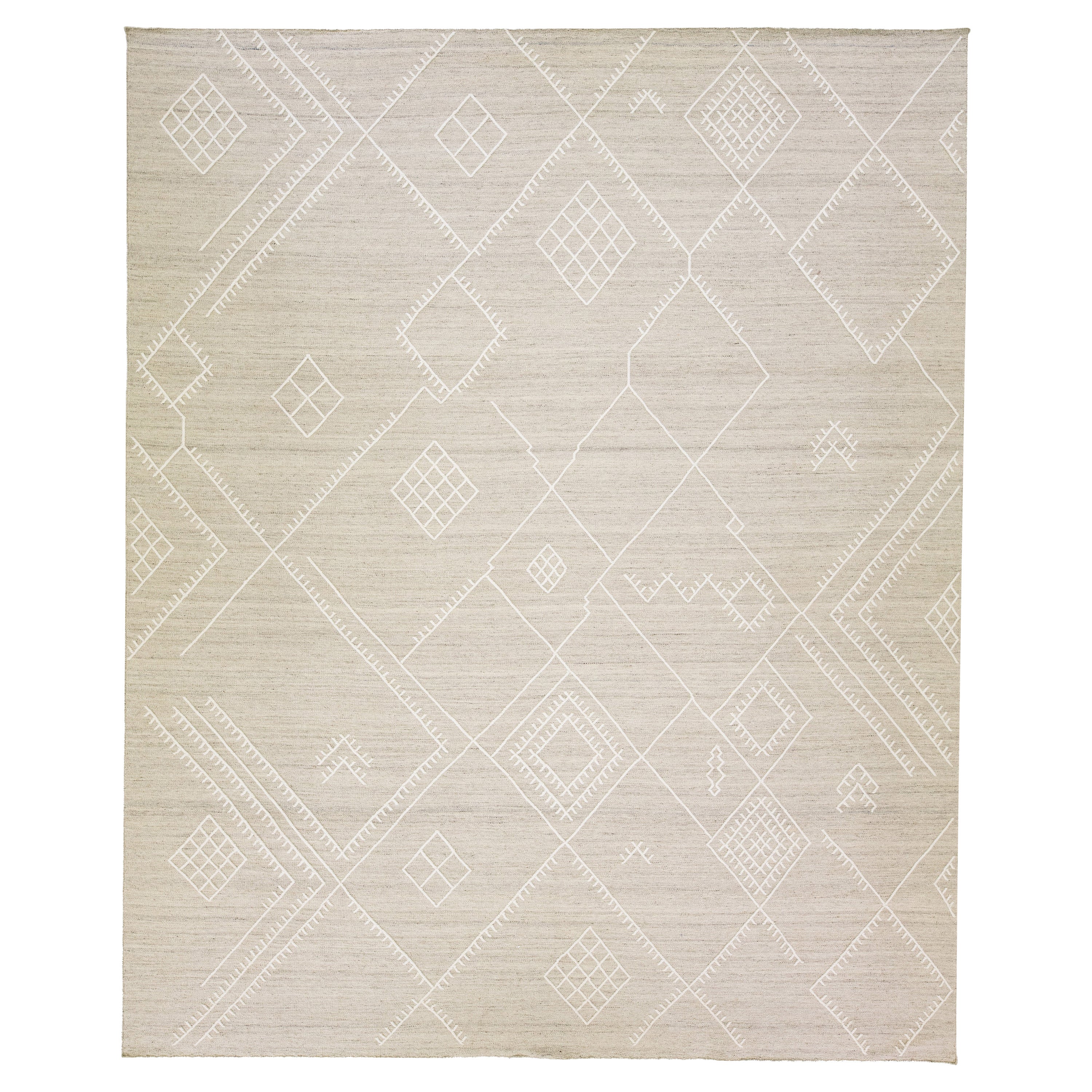 Tapis Kilim à tissage plat en laine beige de la collection Nantucket d' Apadana, design côtier en vente