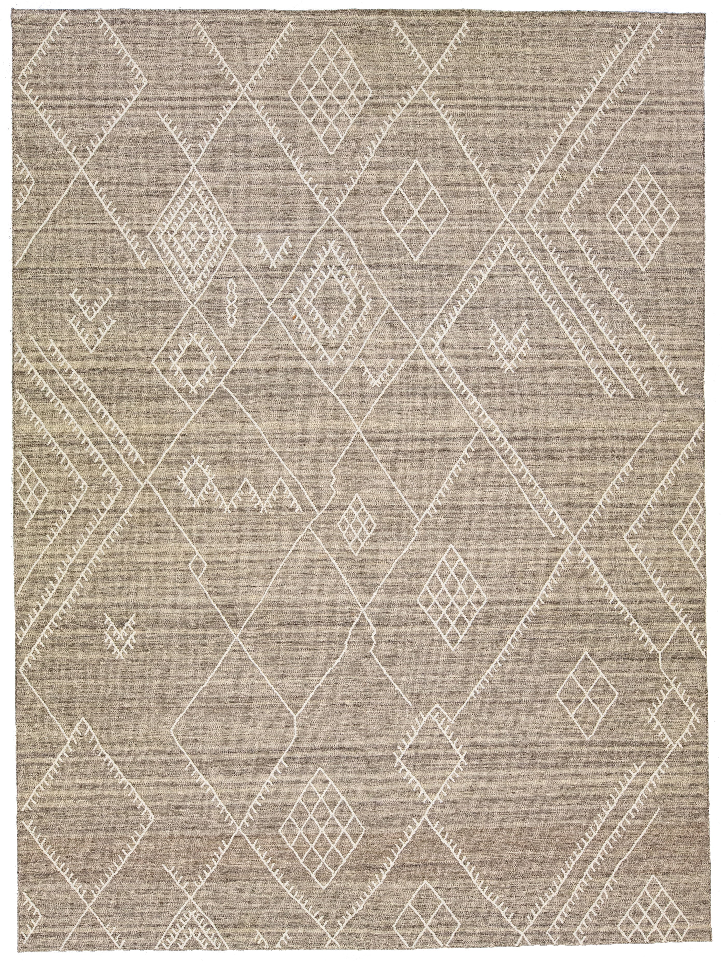 Tapis en laine beige Apadana's Nantucket Collection Flatweave Kilim Coastal Designed Rug