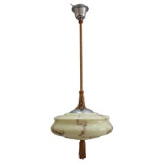 Antique Beige Art Déco Pendant Light, 1930s - 1940s