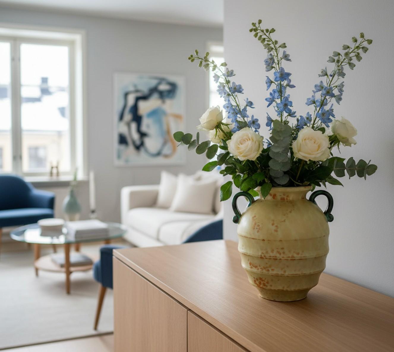 Vase Art déco beige, Upsala Ekeby Ostergren, Suède, années 1930, style urne romaine Bon état - En vente à Stockholm, SE