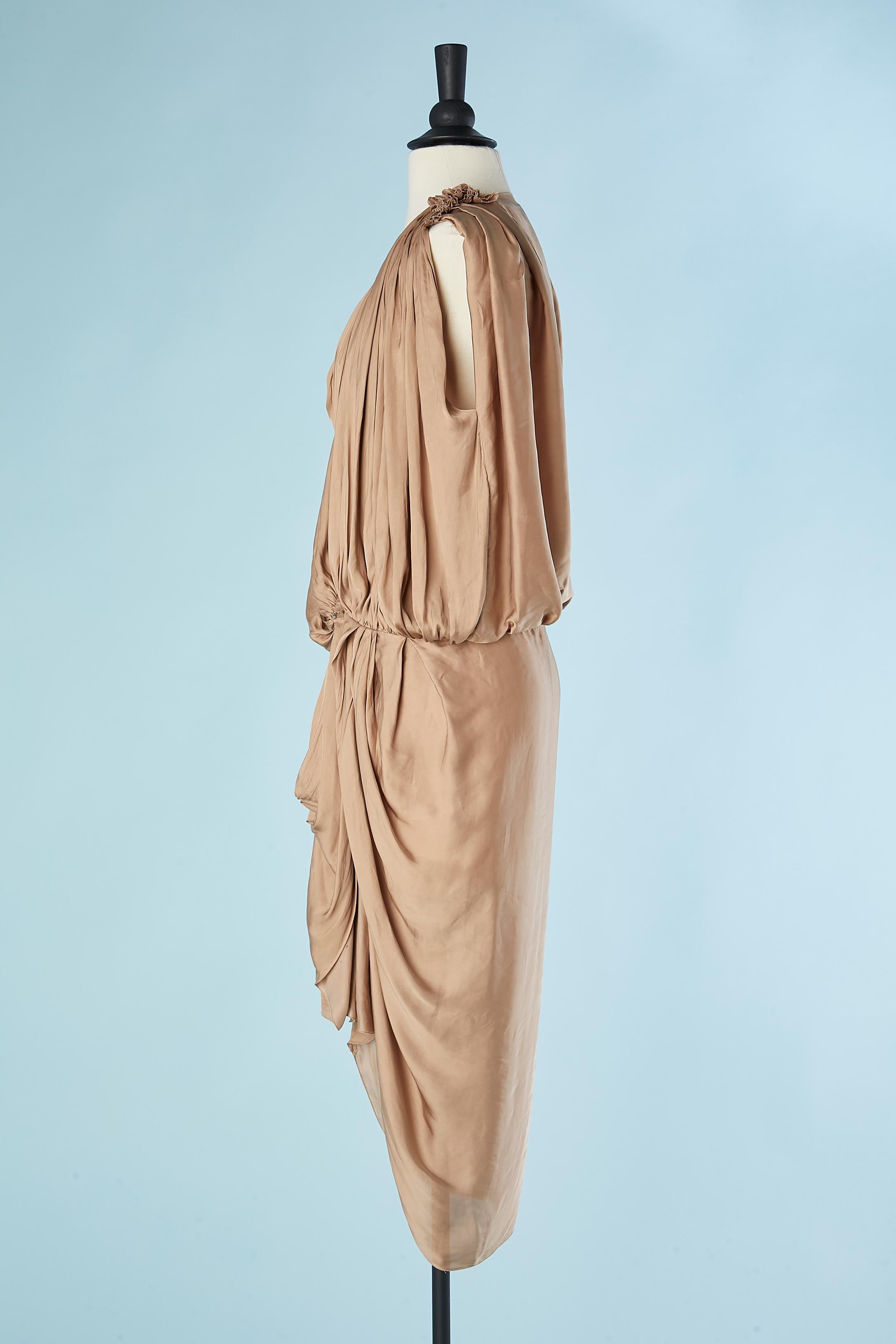 Women's Beige asymmetrical and drape silky cocktail dress Lanvin by Alber Elbaz