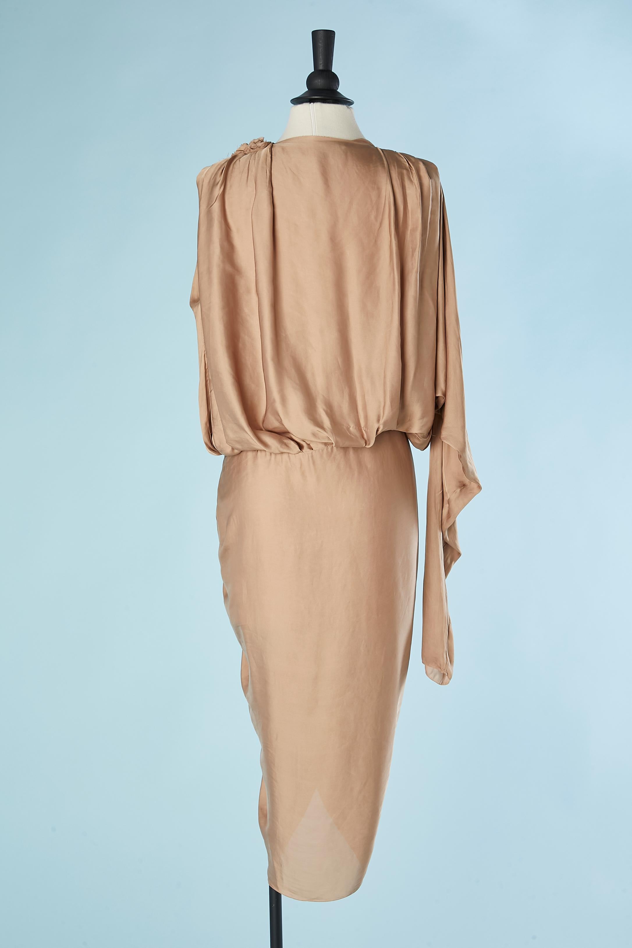 Beige asymmetrical and drape silky cocktail dress Lanvin by Alber Elbaz 1