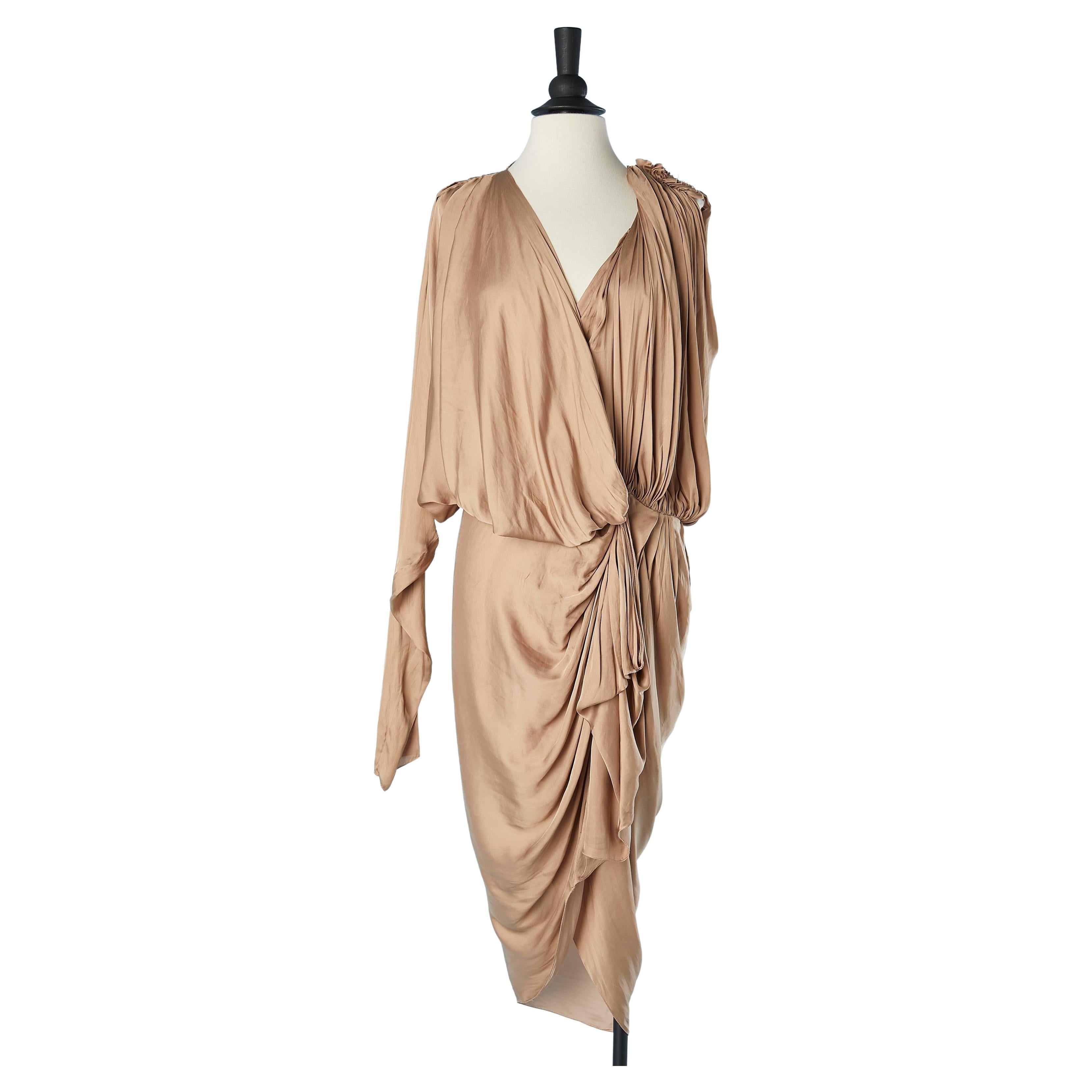 Beige asymmetrical and drape silky cocktail dress Lanvin by Alber Elbaz