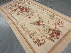 Beige Aubusson Rug Area Handwoven Wool Needlepoint Floral Traditional Carpet
