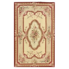 Retro Beige Aubusson Rug Botanical Carpet Handwoven Wool Needlepoint Floral Rug 
