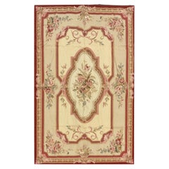 Tapis botanique Aubusson beige tissé à la main en laine à motifs floraux 