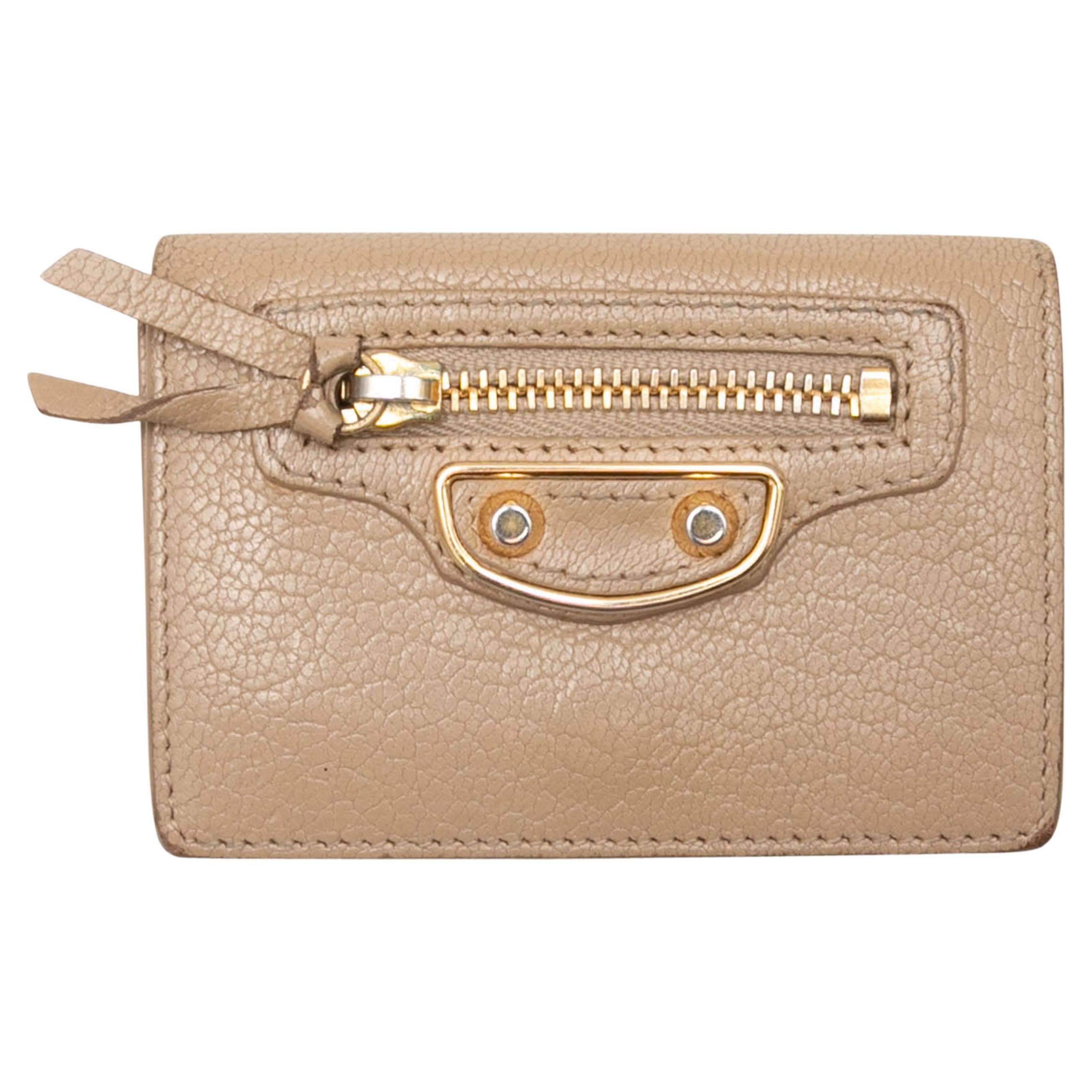Beige Balenciaga Neo Classic Mini Leather Wallet For Sale