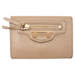Used Beige Balenciaga Neo Classic Mini Leather Wallet