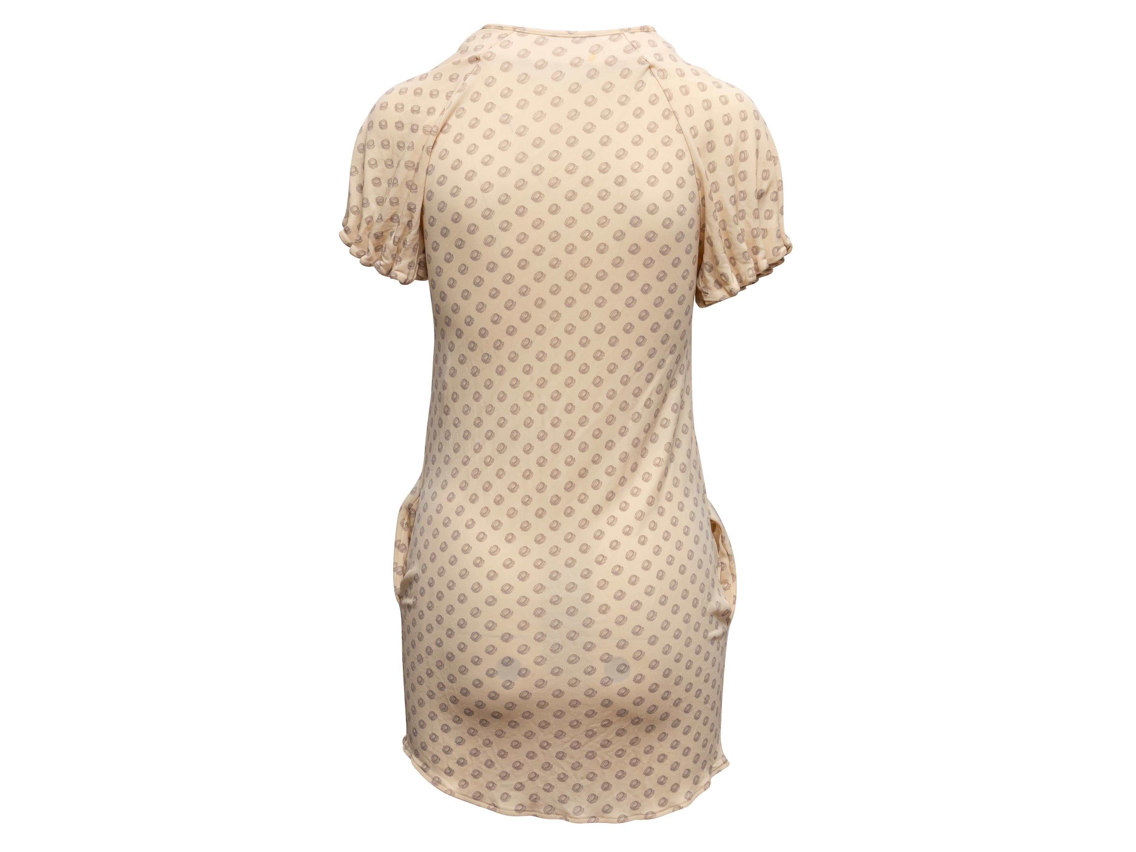Beige Balenciaga Printed Short Sleeve Dress Size FR 34 In Good Condition For Sale In New York, NY