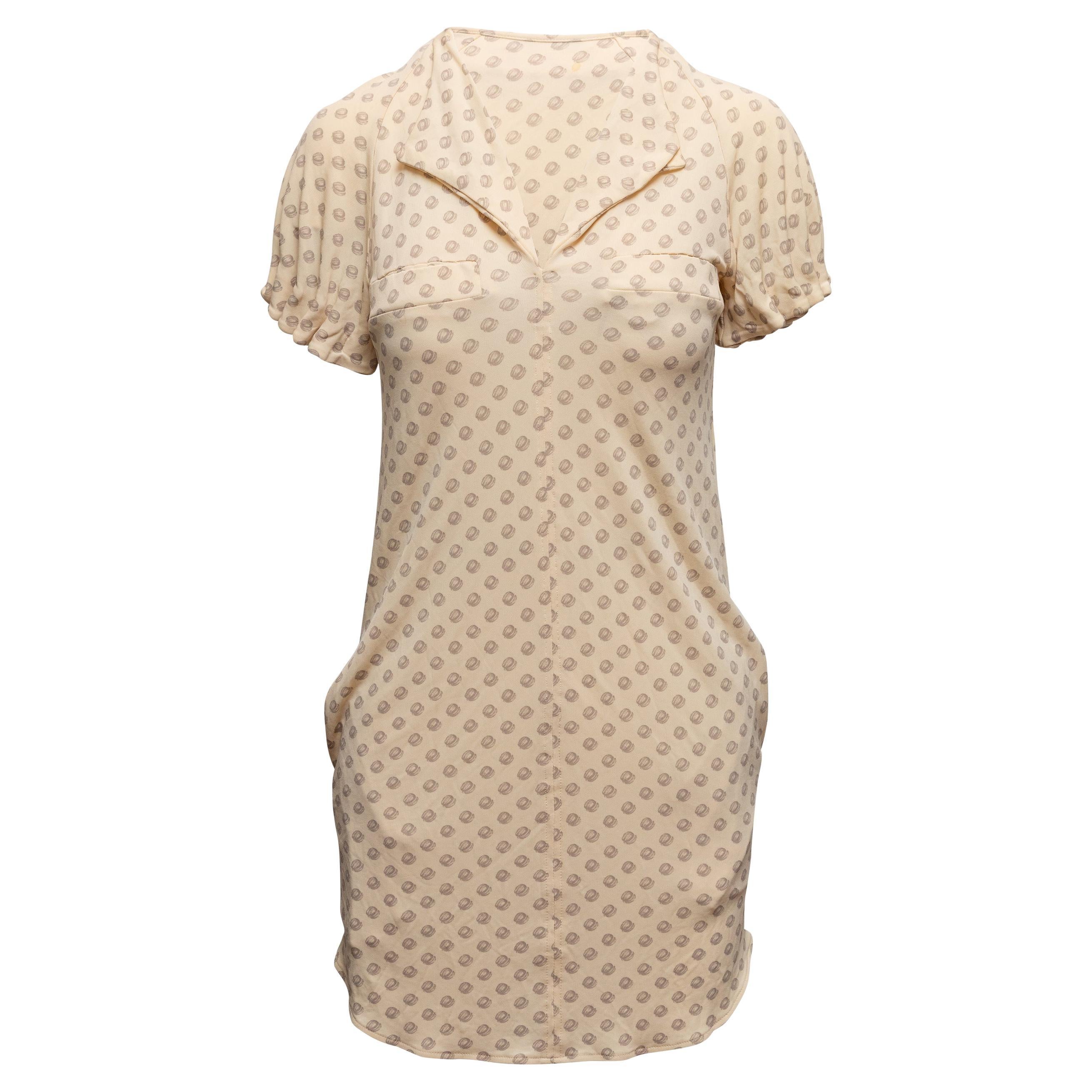 Beige Balenciaga Printed Short Sleeve Dress Size FR 34 For Sale