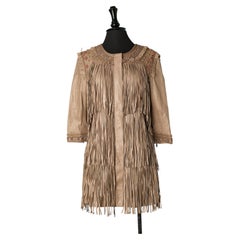 Beige beaded suede coat with fringes and passementerie MATTHEW WILLIAMSON