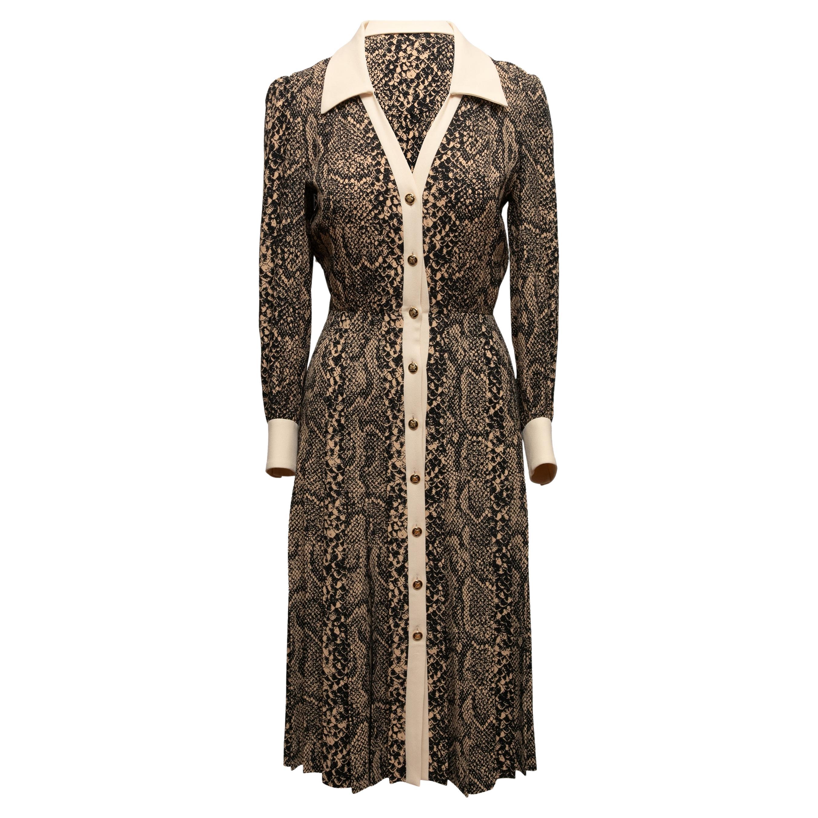 Vestido estampado de piel de serpiente Celine Otoño/Invierno 2020 beige y negro Talla US S en venta