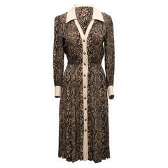 Beige & Black Celine Fall/Winter 2020 Snakeskin Print Dress Size US S