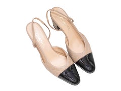Beige & Black Chanel Cap-Toe Quilted Slingbacks Size 40