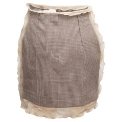 Beige & Black Fendi Virgin Wool & Silk Check Mini Skirt Size IT 40